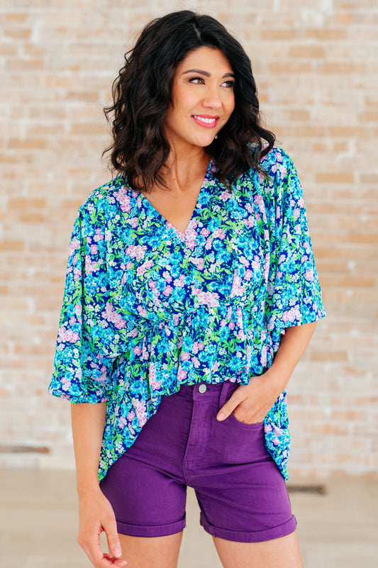 Peplum Top in Navy and Mint Floral