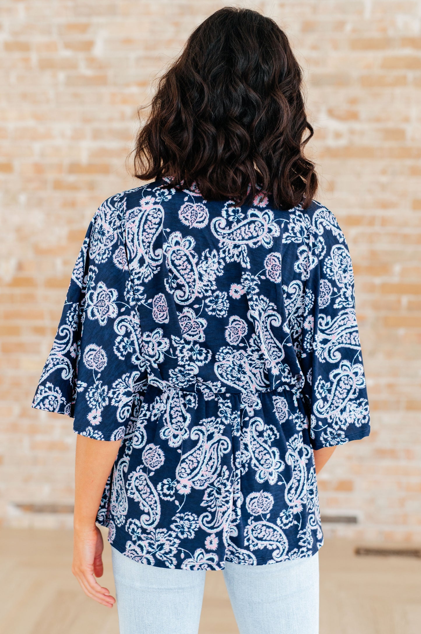 Peplum Top in Navy and Pink Paisley