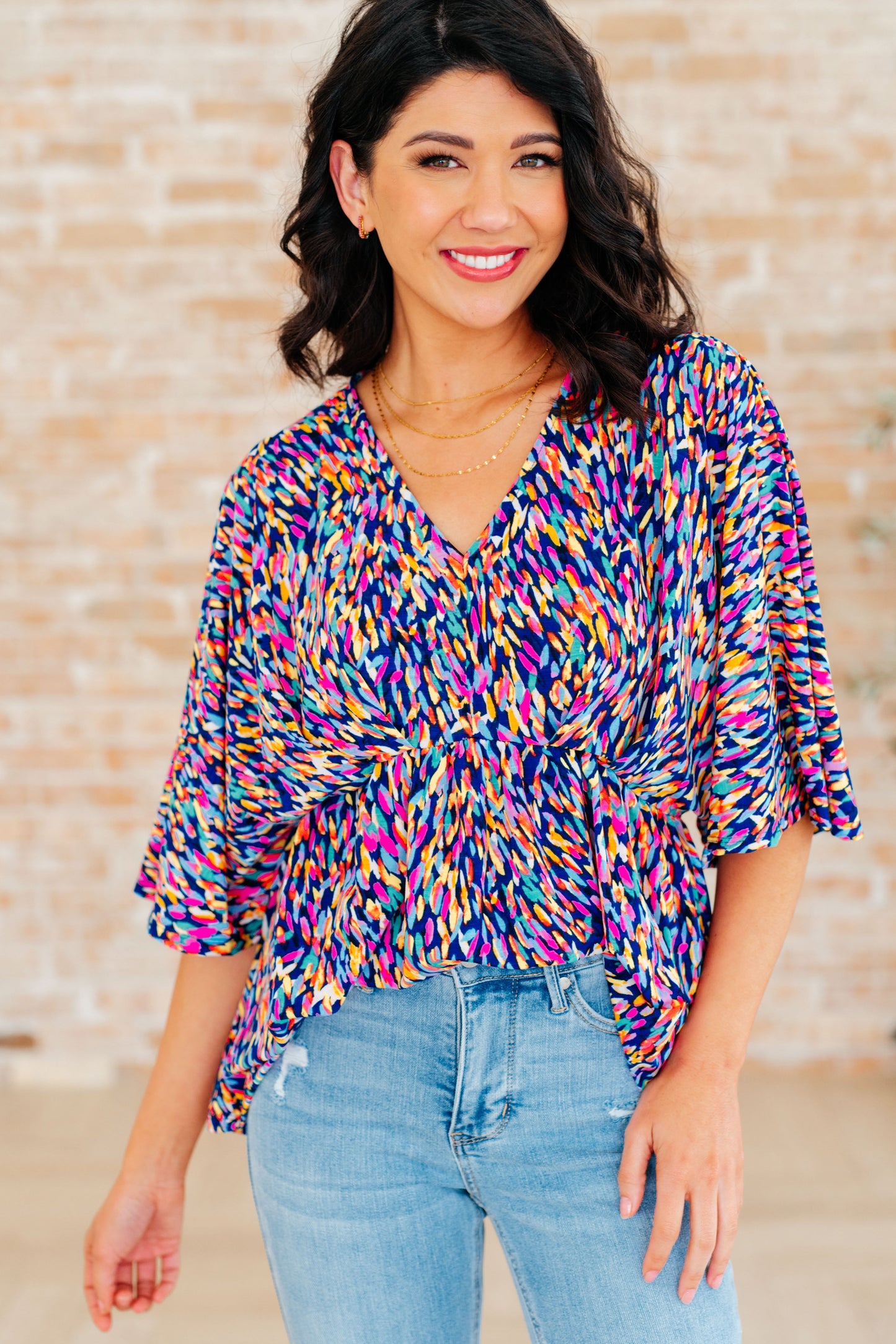 Peplum Top in Painted Royal Multi