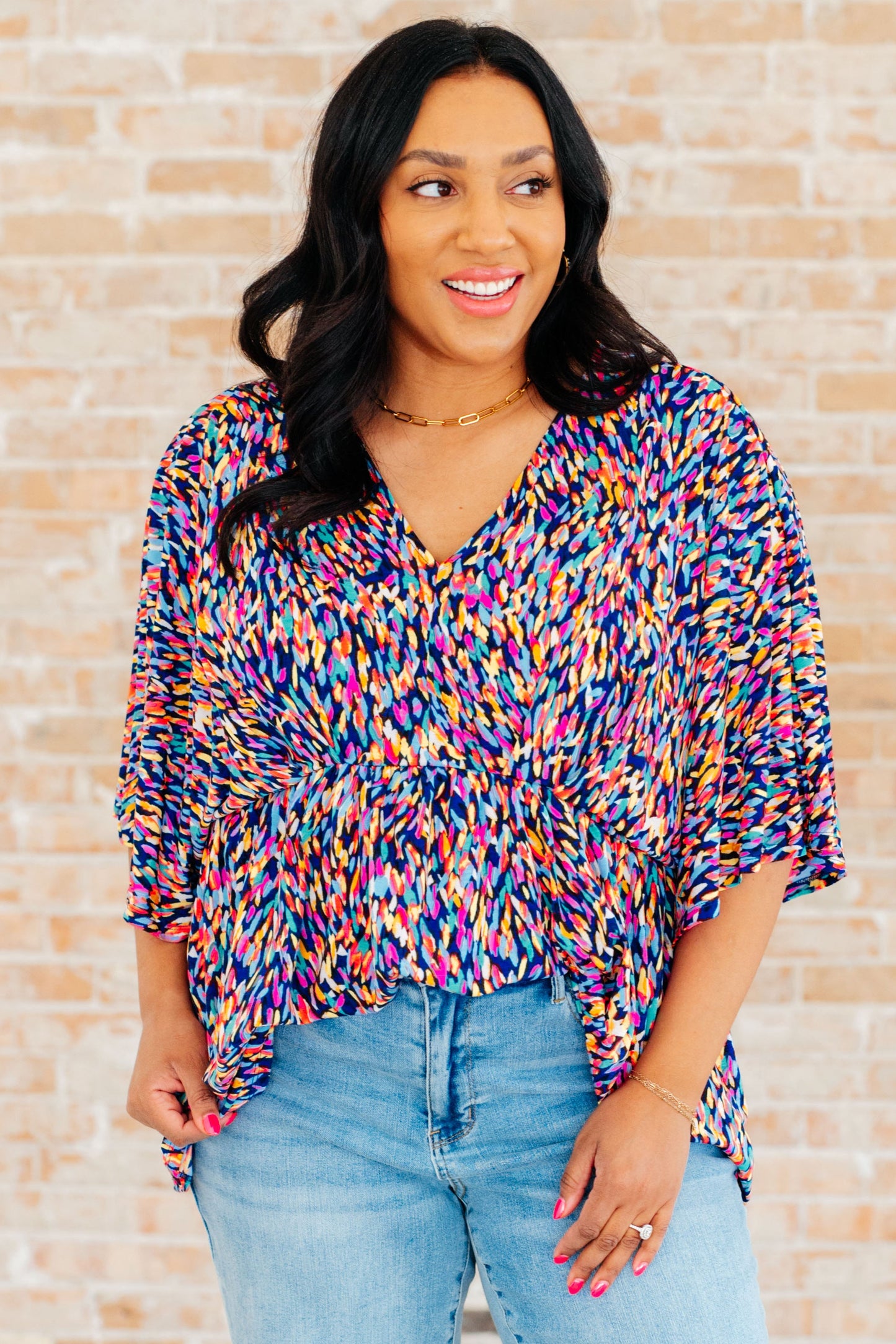 Peplum Top in Painted Royal Multi