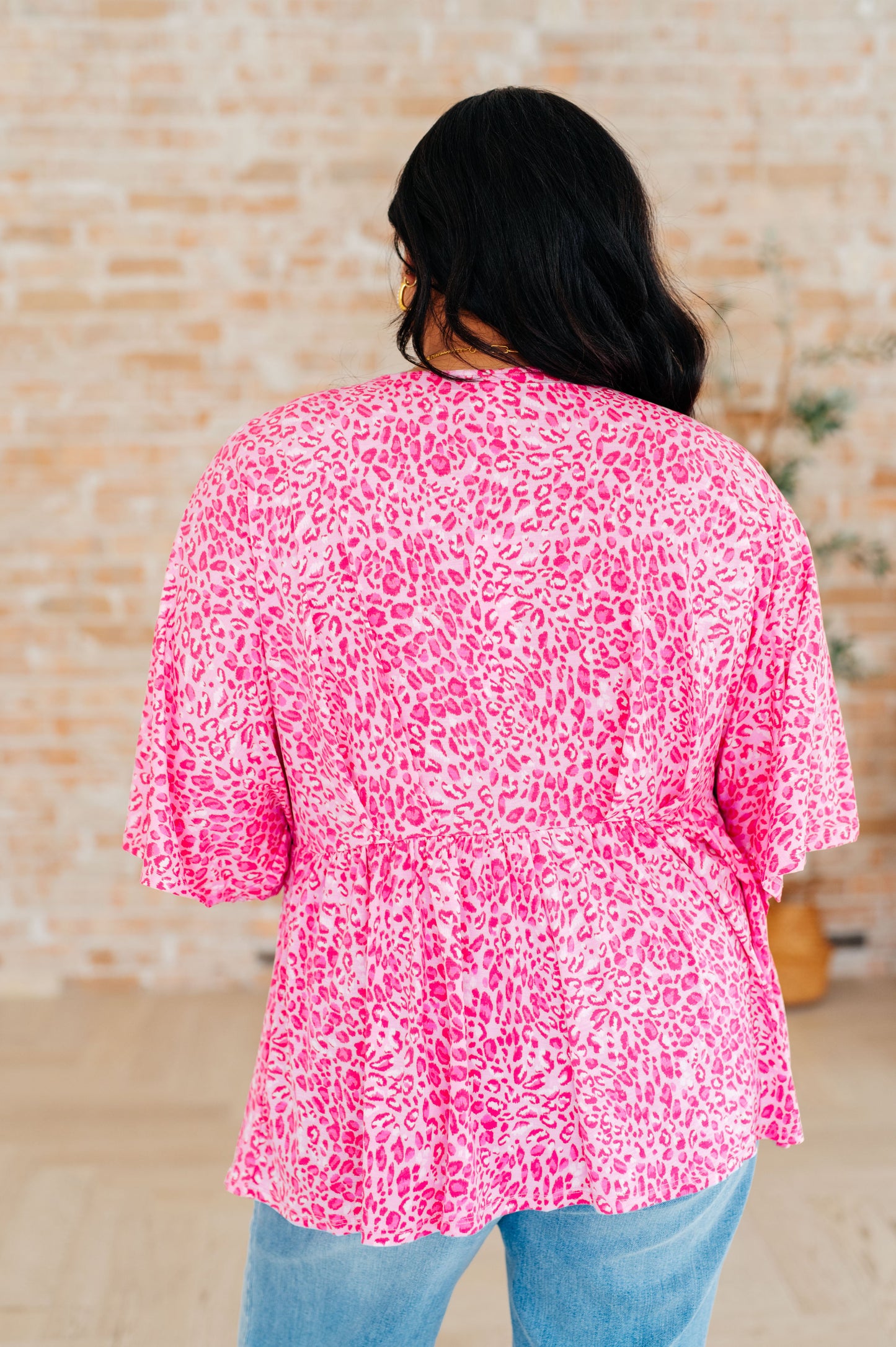 Peplum Top in Pink Leopard