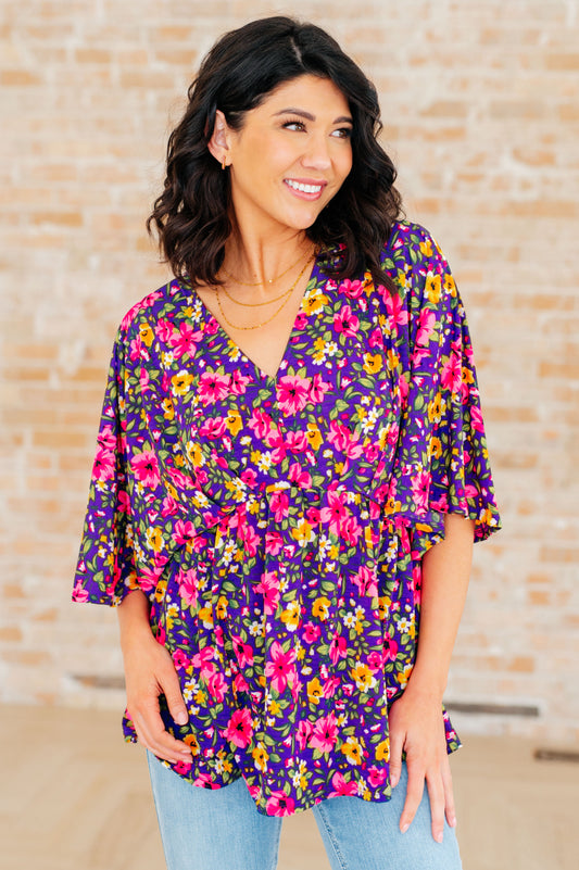 Peplum Top in Purple and Pink Floral