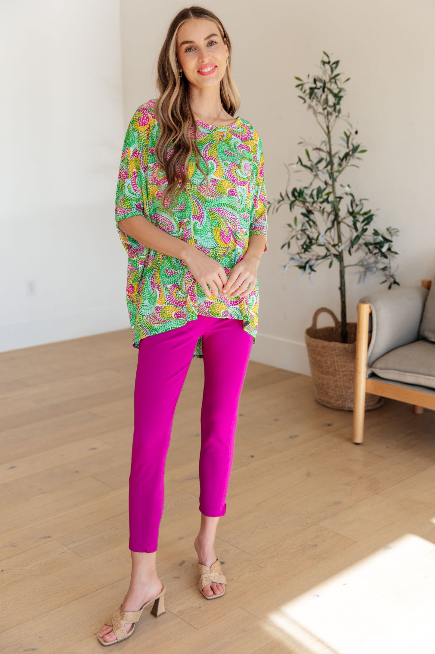 Blouse in Painted Green and Pink