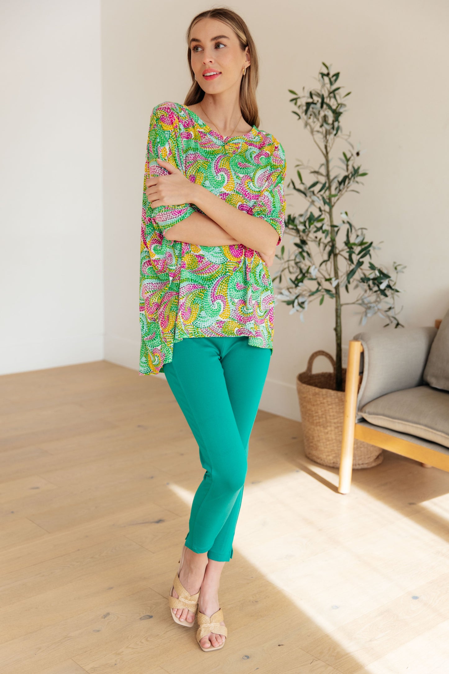 Blouse in Painted Green and Pink