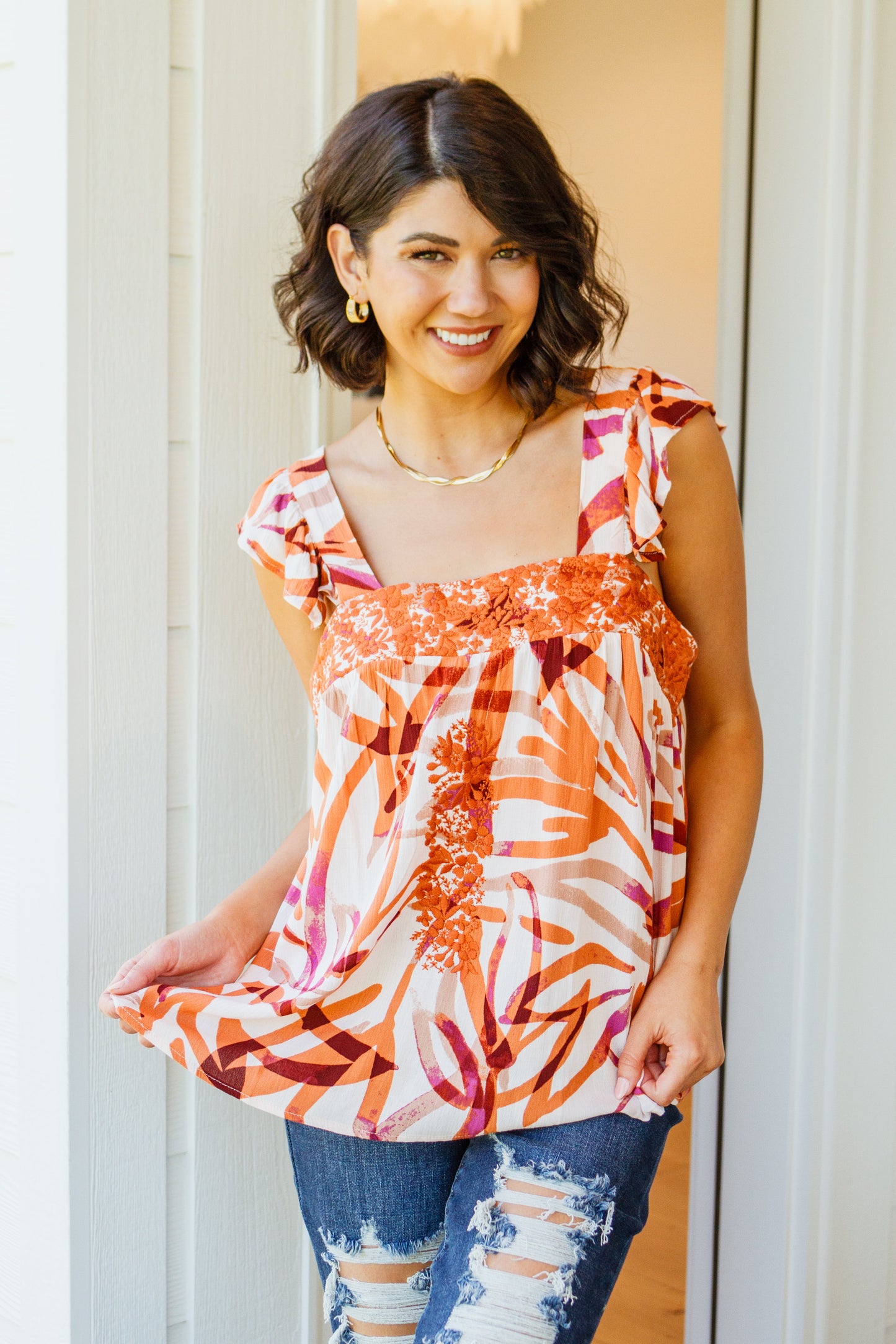 Embroidered Top in Rust