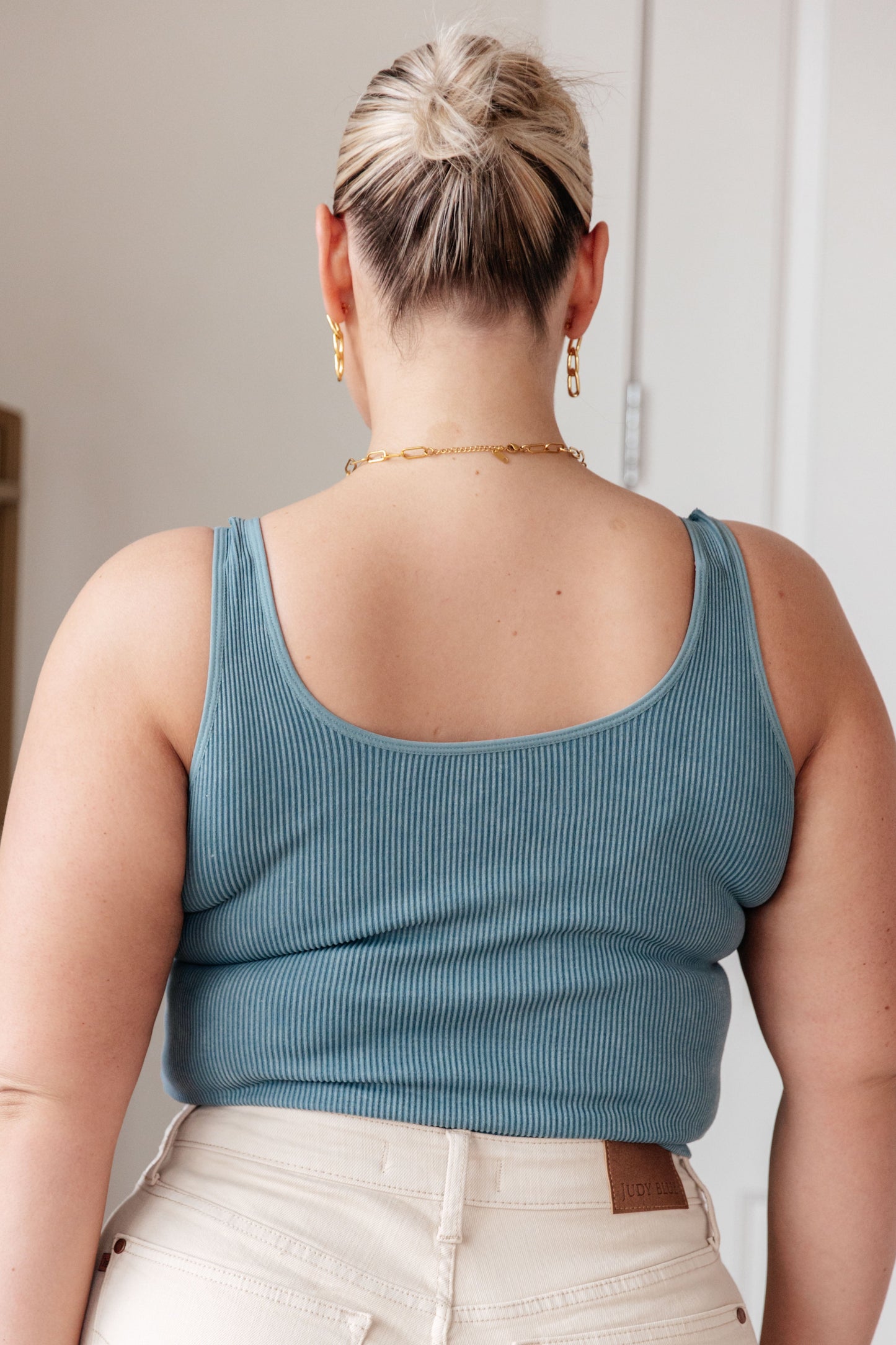 Ribbed Seamless Reversible Tank in Vintage Blue