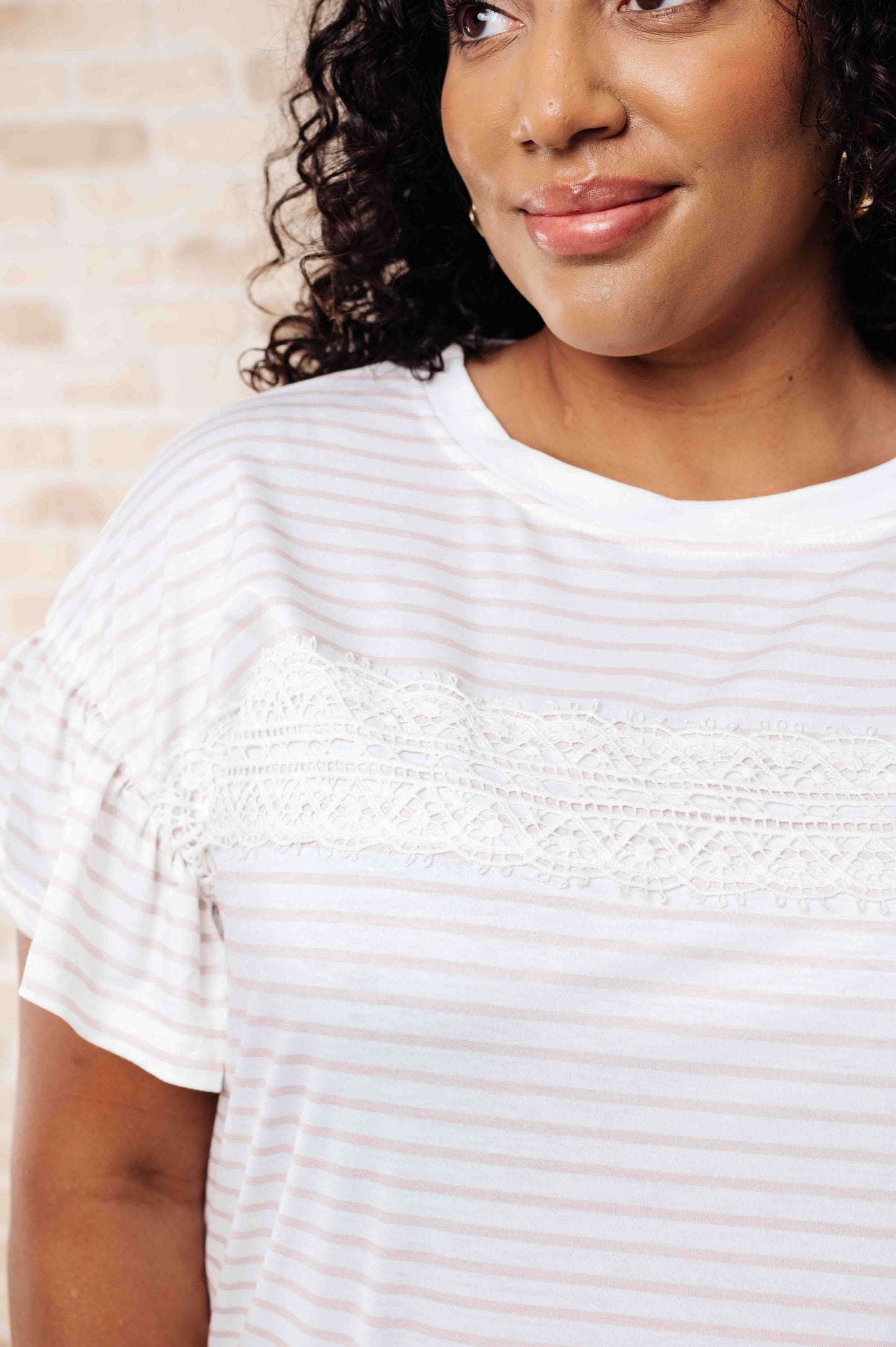 Lace Detail Striped Top