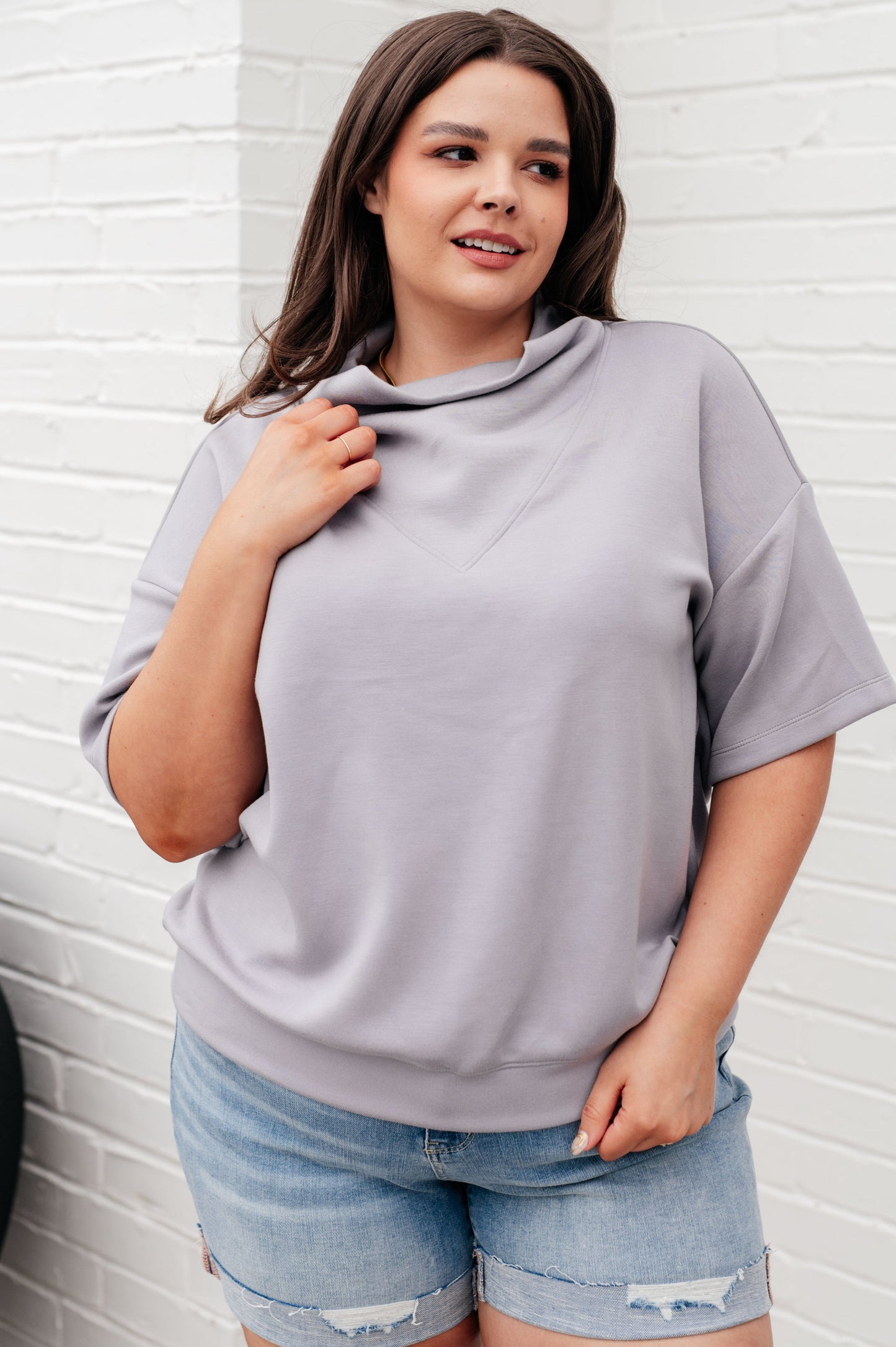 Mock Neck Top in Mystic Grey