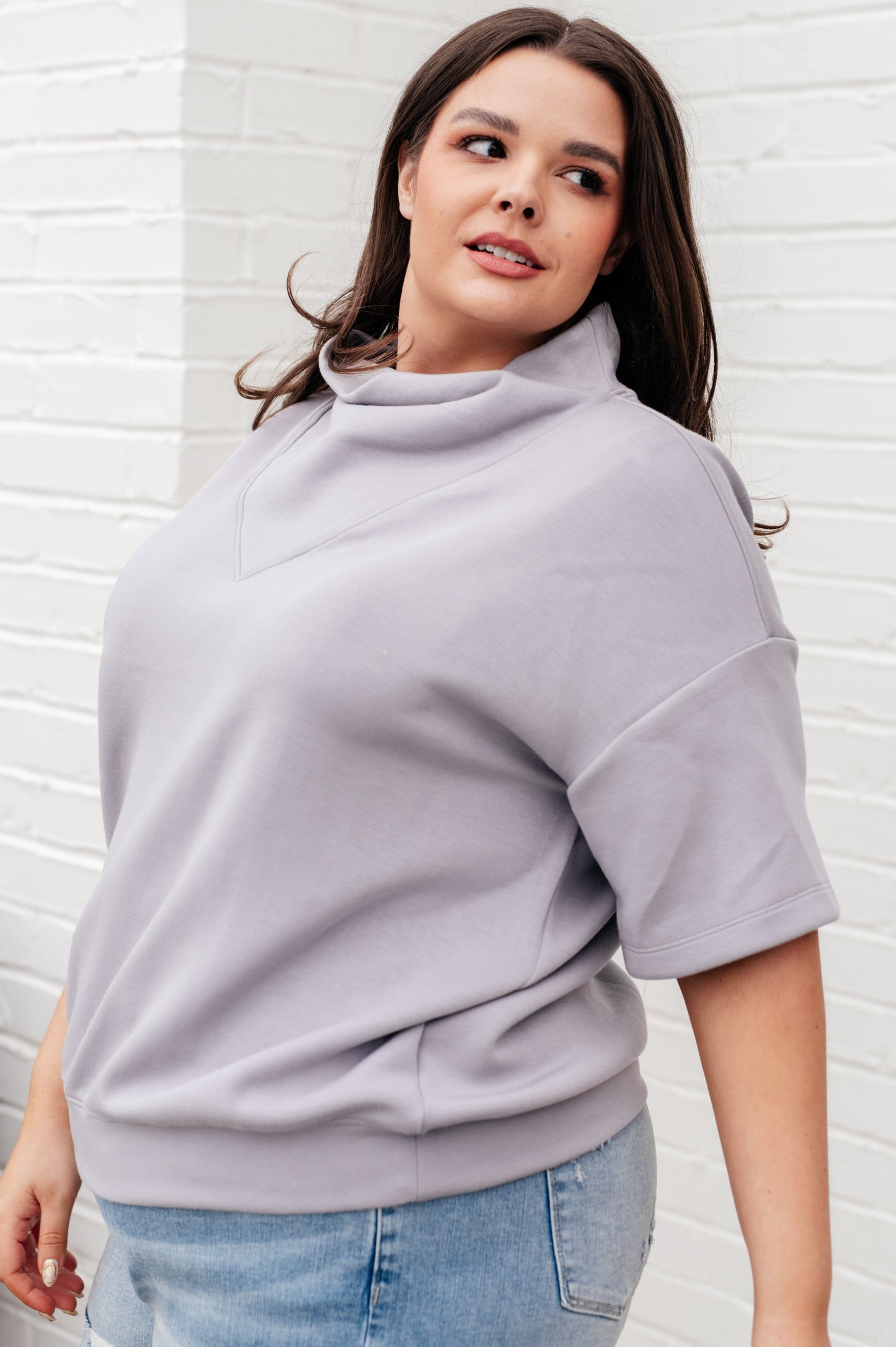 Mock Neck Top in Mystic Grey