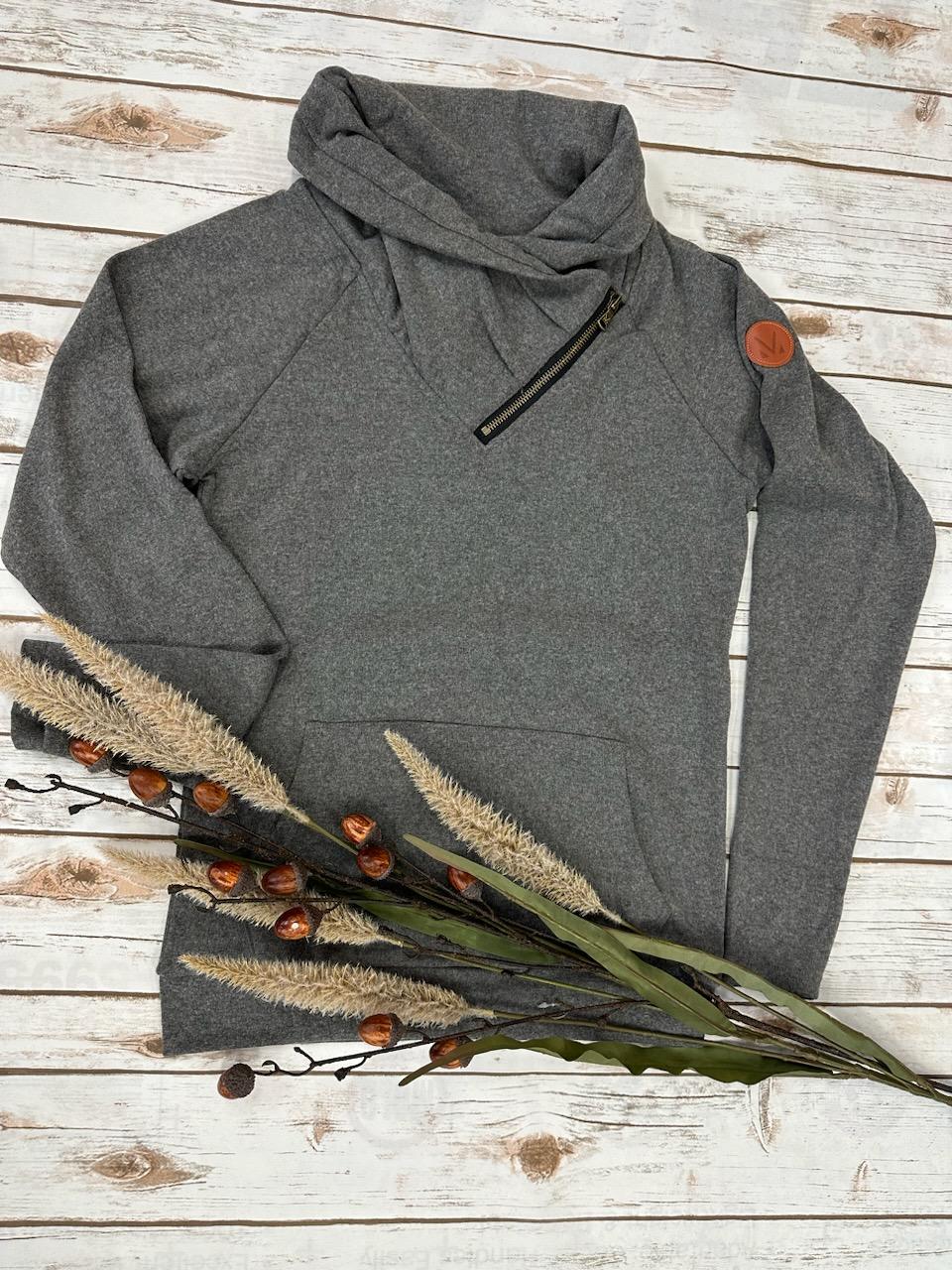IN STOCK Classic ZipCowl Sweatshirt - Charcoal - AnnRose Boutique