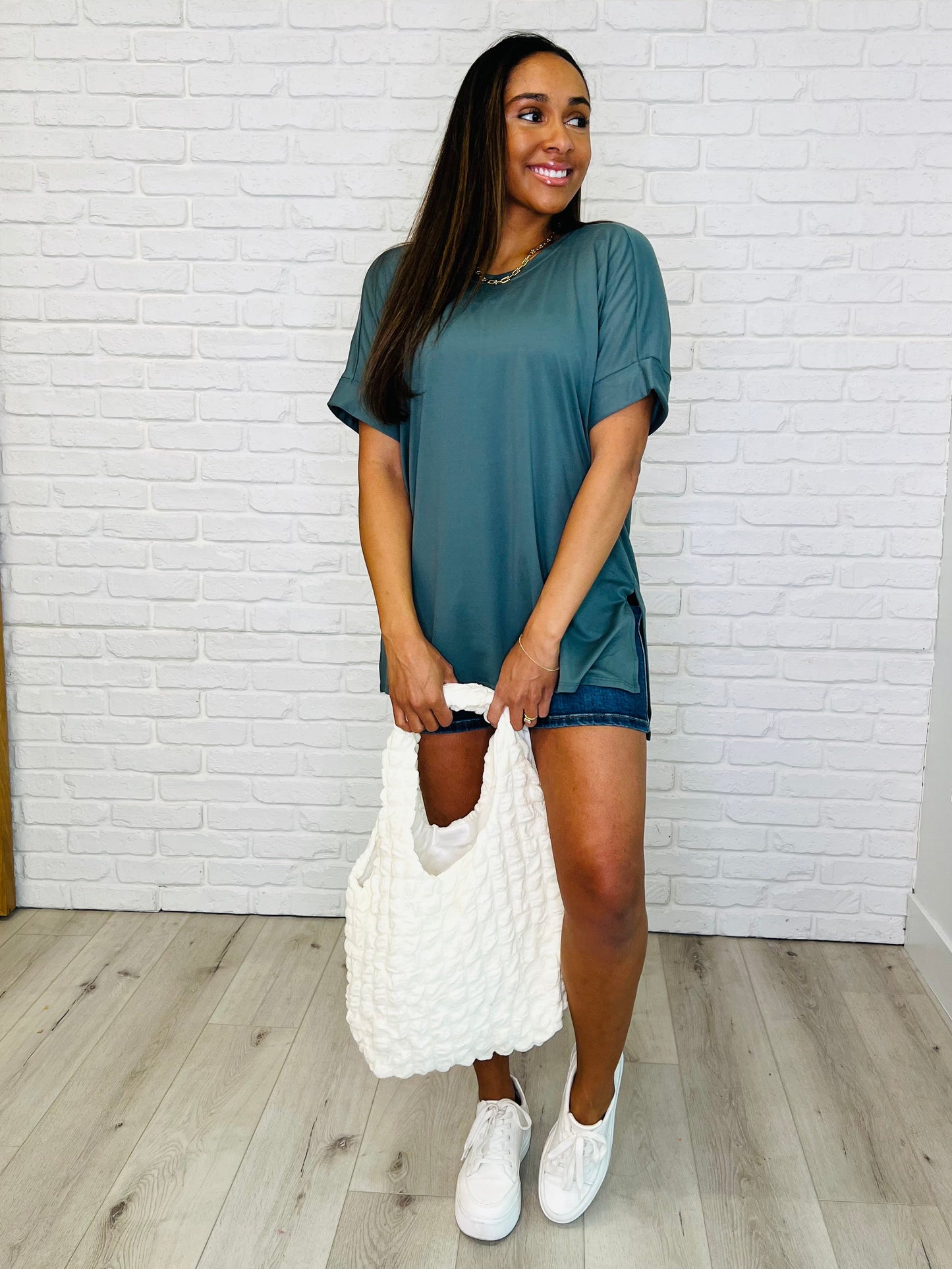 Comfy Cruising Top and Biker Shorts Set in Ash Jade