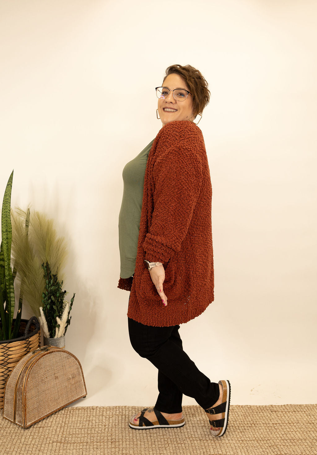 Rust popcorn outlet cardigan