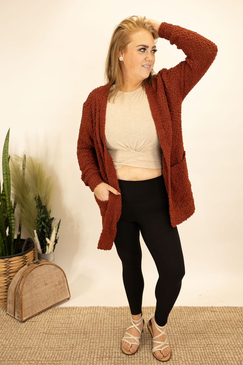 Rust popcorn clearance cardigan