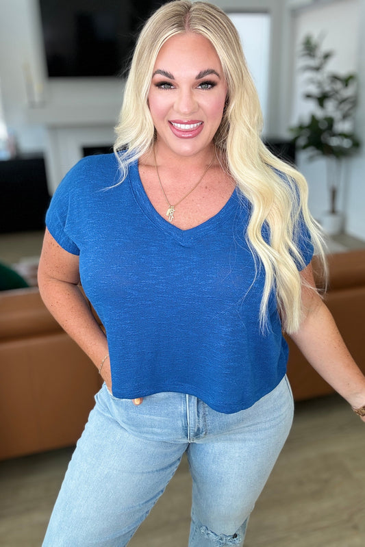 Cropped V-Neck Top in Classic Blue