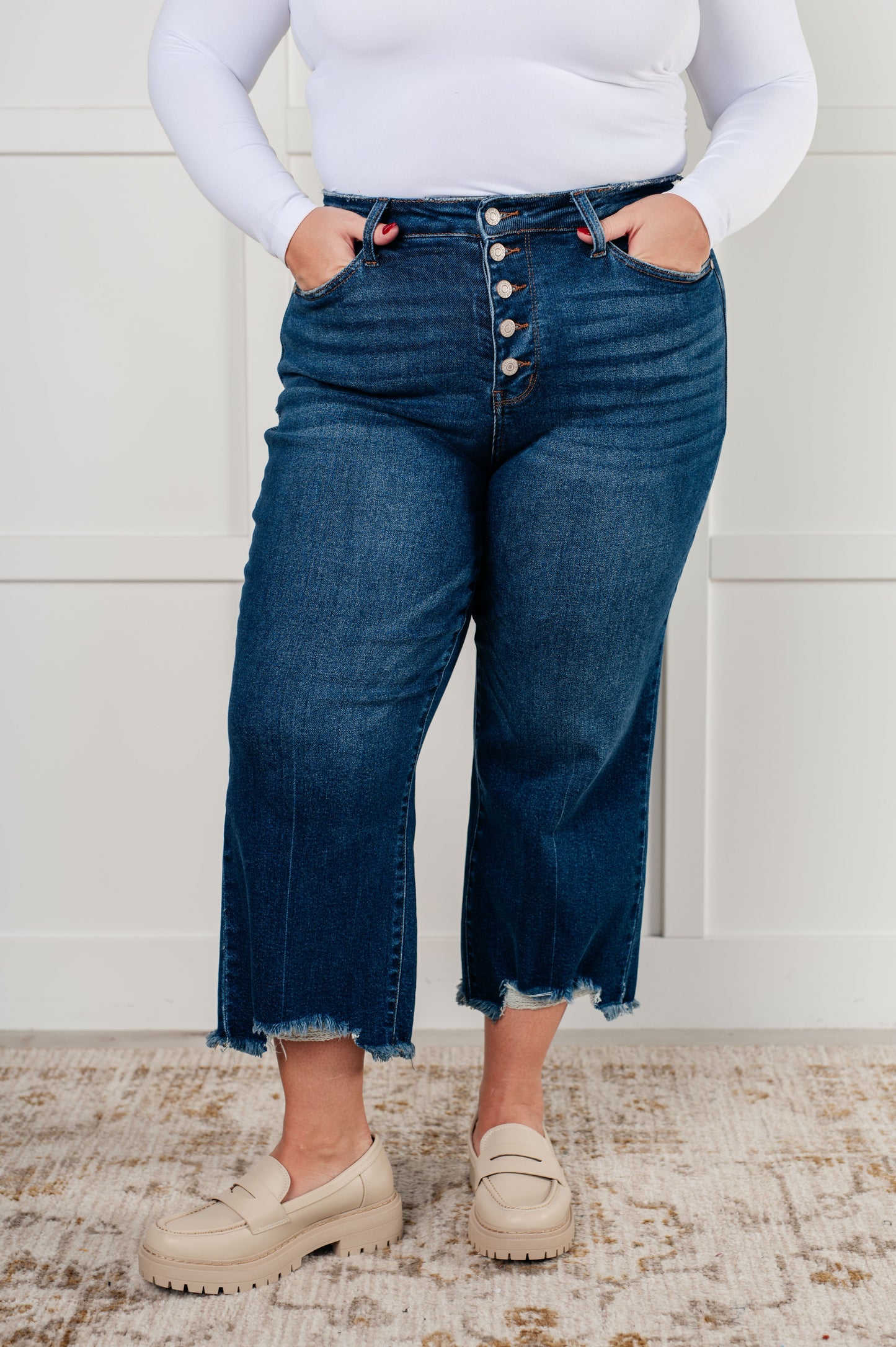 Judy Blue High Rise Button Fly Wide Leg Crop Jeans