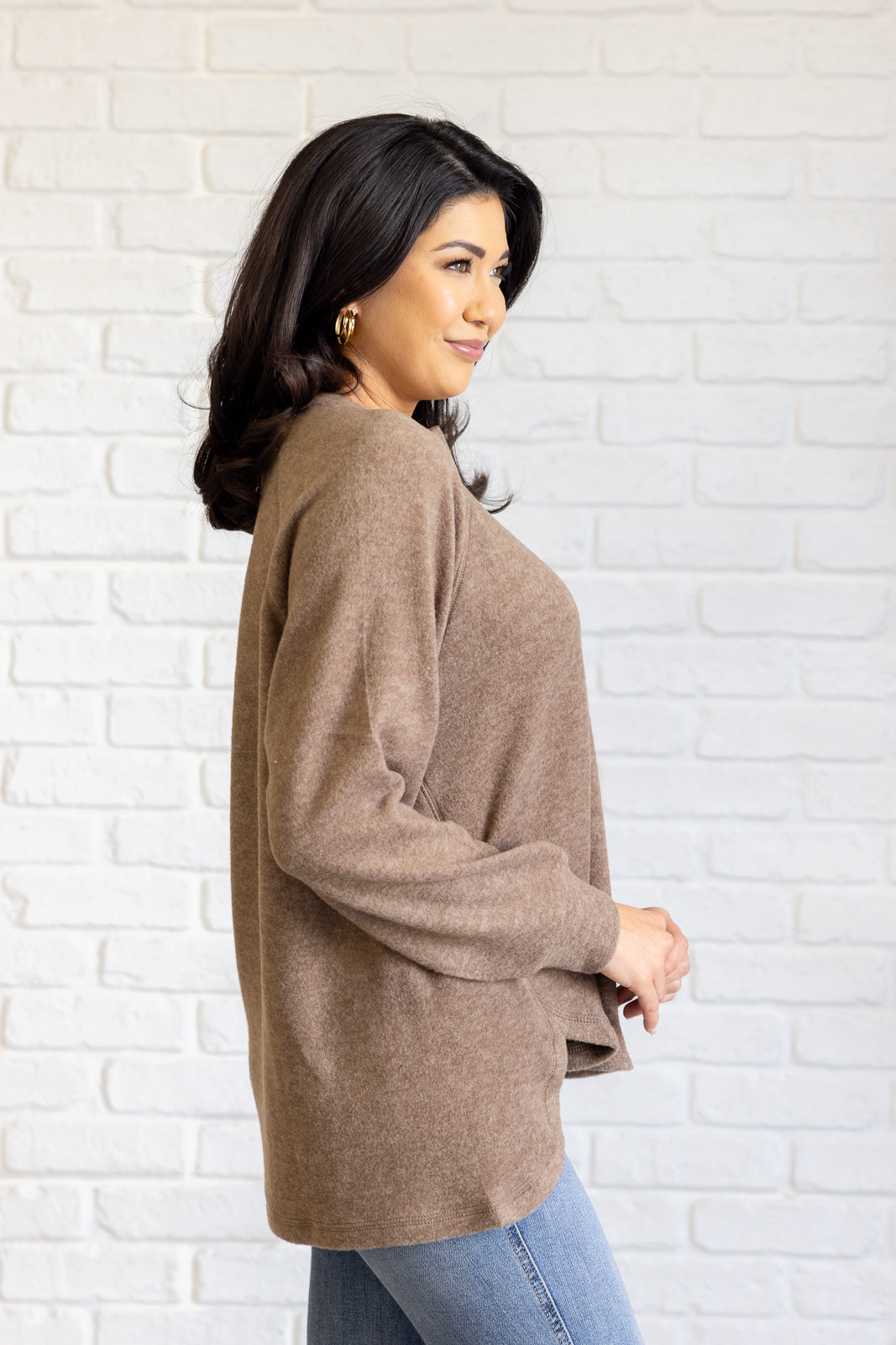 Keeping it Real Brushed Melange Hacci Long Sleeve Tee in Mocha