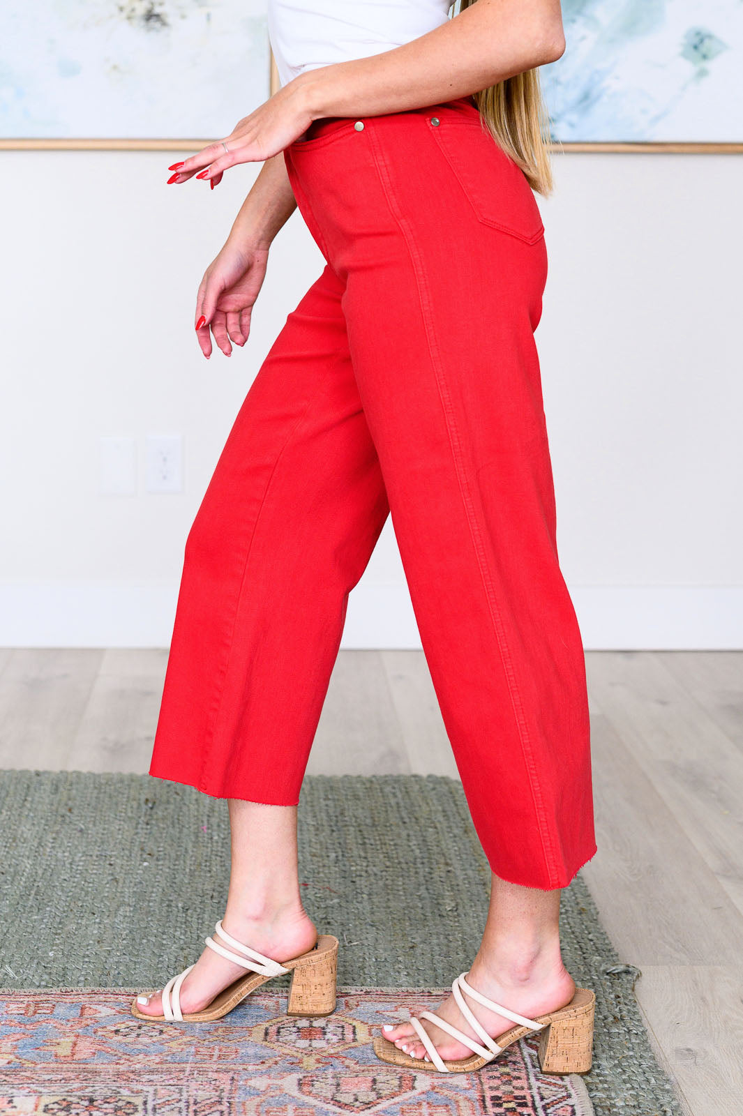 Judy Blue High Rise Control Top Wide Leg Crop Jeans in Red