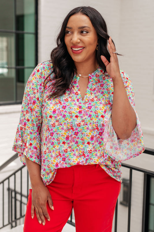 Bell Sleeve Top in Lavender Multi Floral