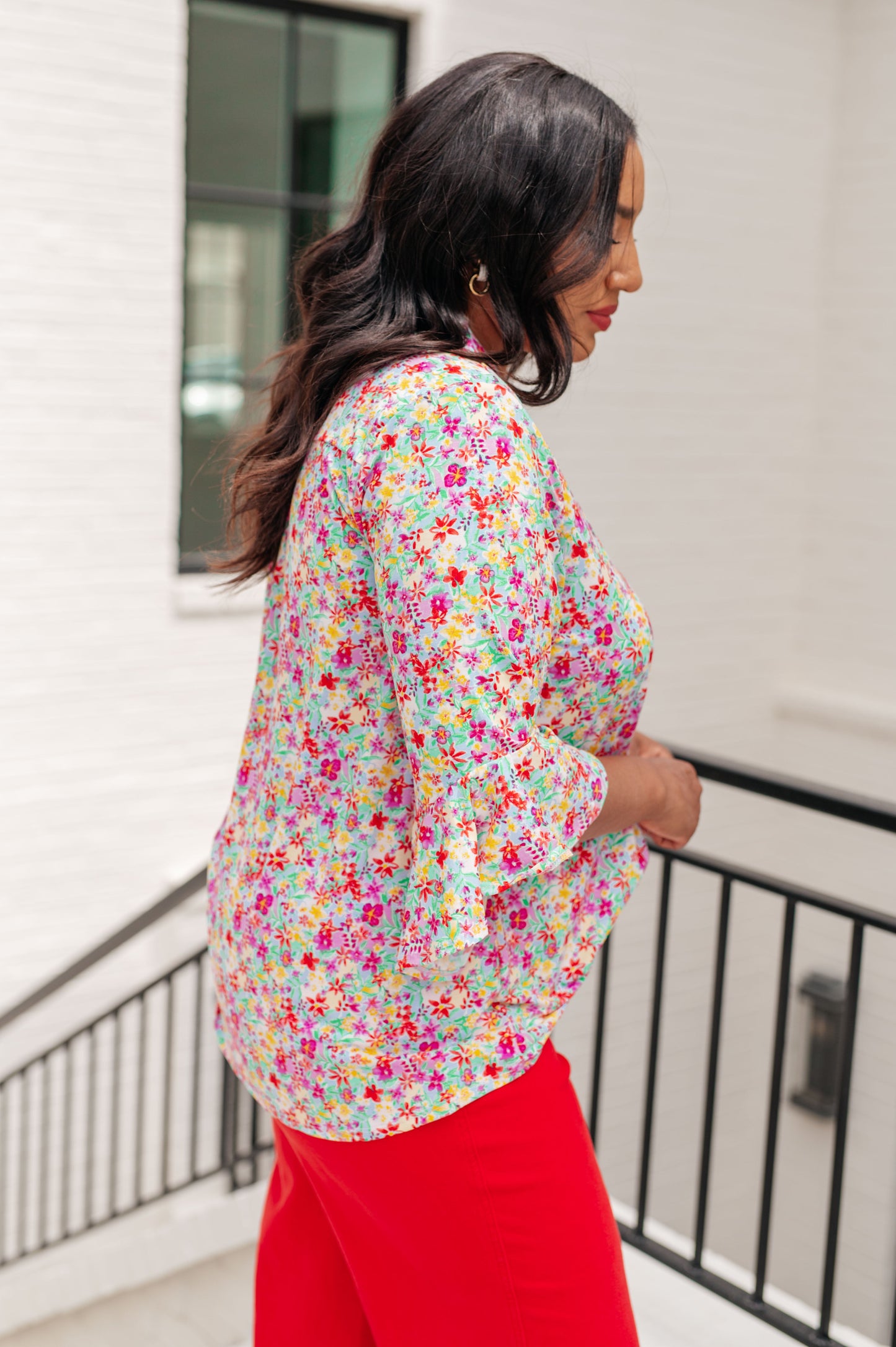 Bell Sleeve Top in Lavender Multi Floral