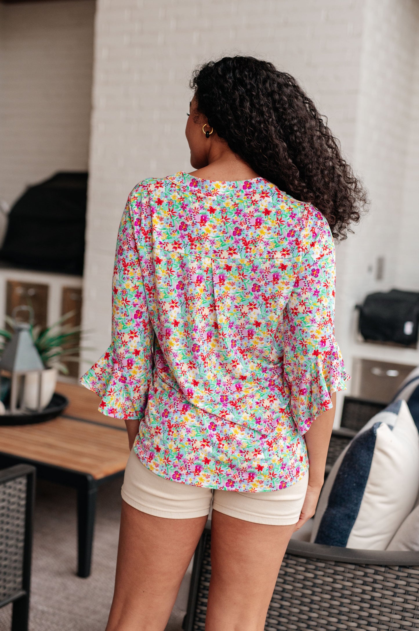 Bell Sleeve Top in Lavender Multi Floral