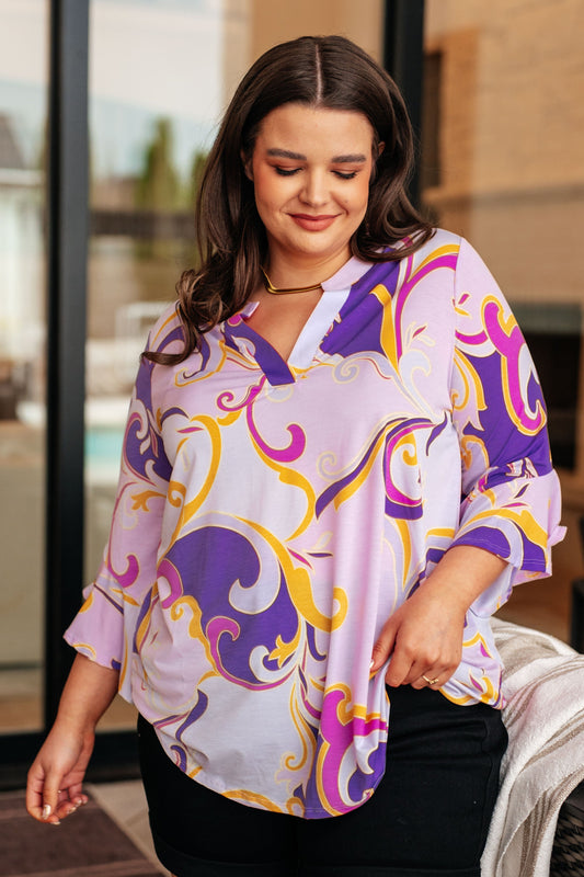 Bell Sleeve Top in Regal Lavender and Gold