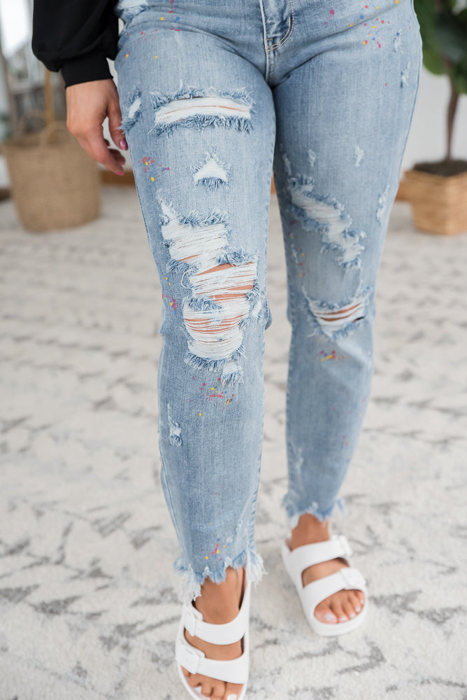 Judy Blue Paint Splatter Boyfriend Jeans - AnnRose Boutique