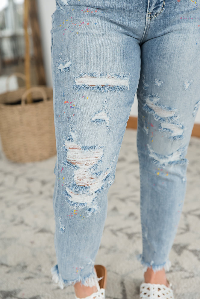 Judy Blue Paint Splatter Boyfriend Jeans - AnnRose Boutique