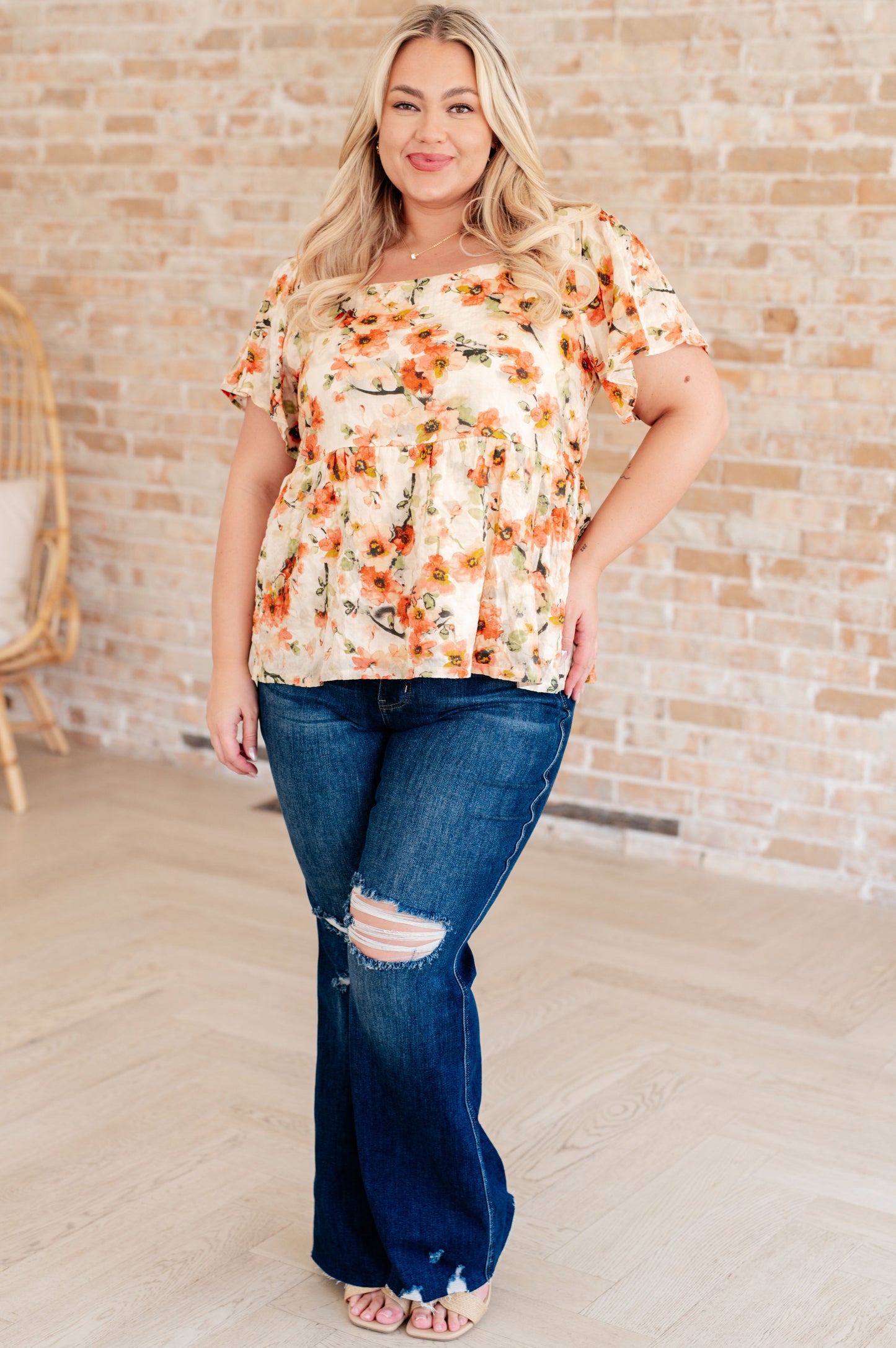 Square Neck Floral Blouse