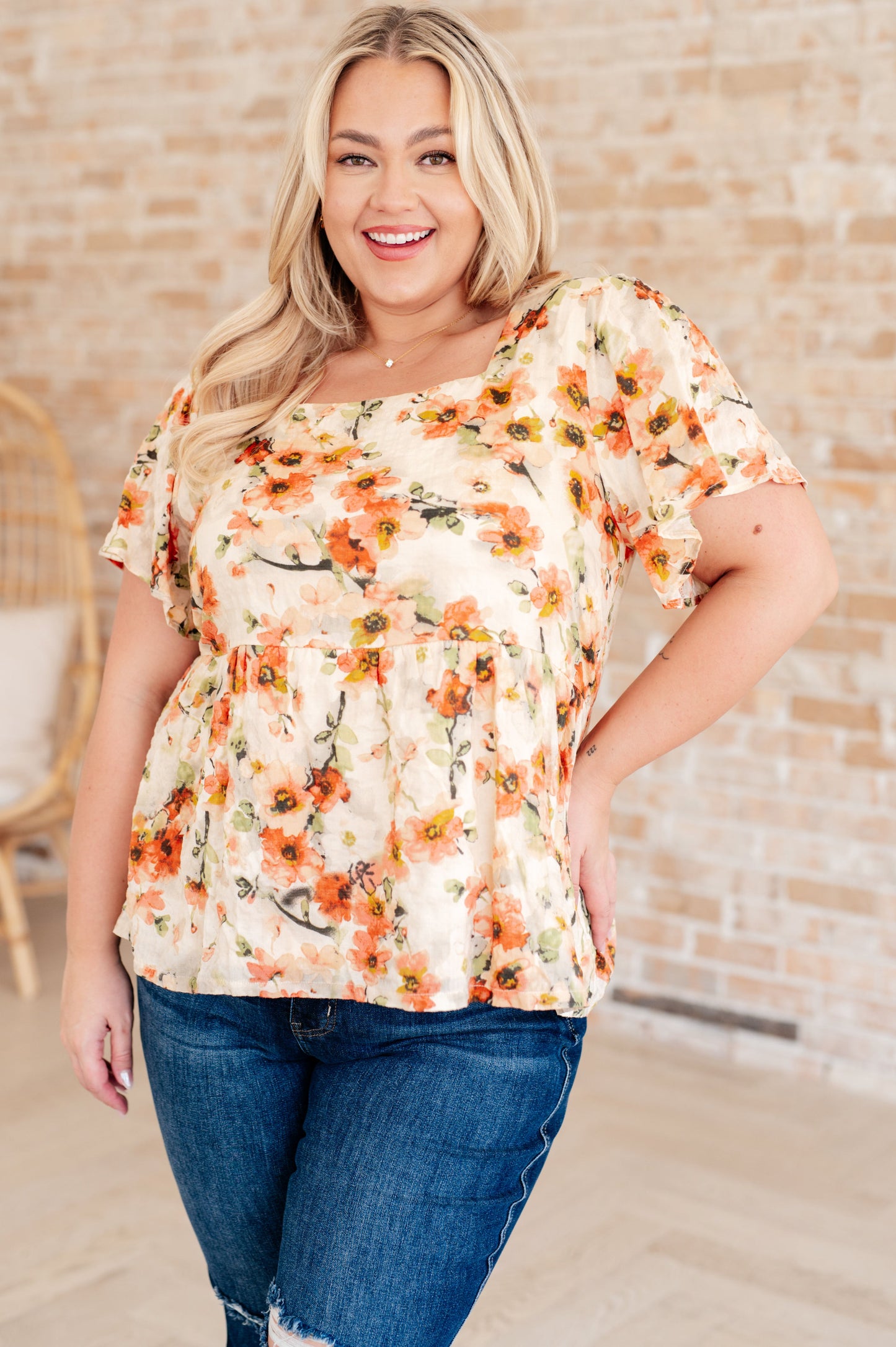 Square Neck Floral Blouse