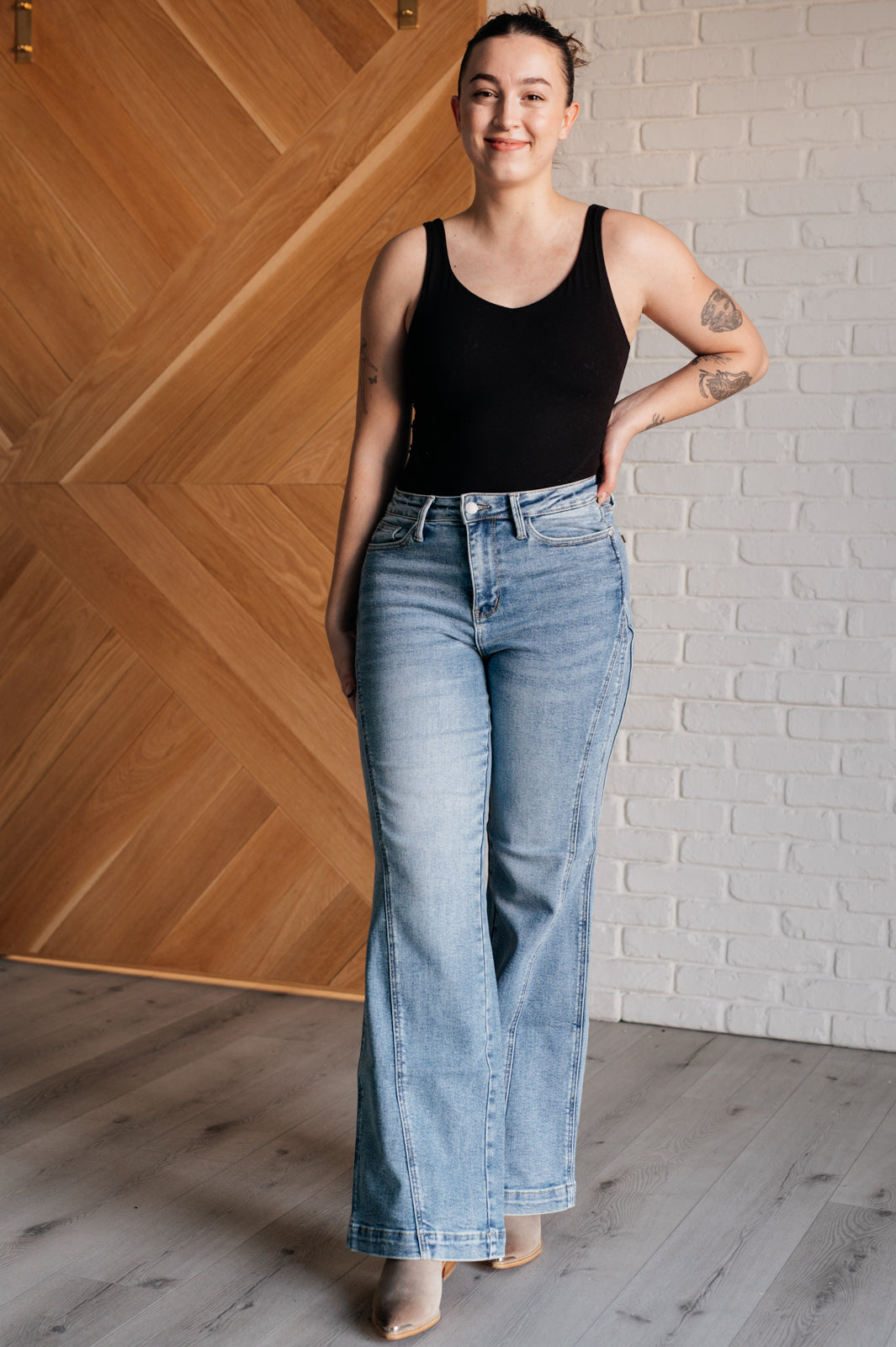 Judy Blue High Rise Side Seam Detail Wide Leg Jeans