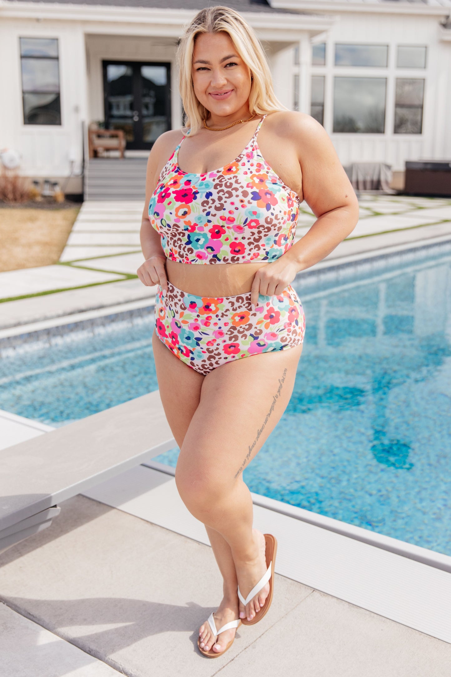 Floral Animal Print Two Piece Swimsuit