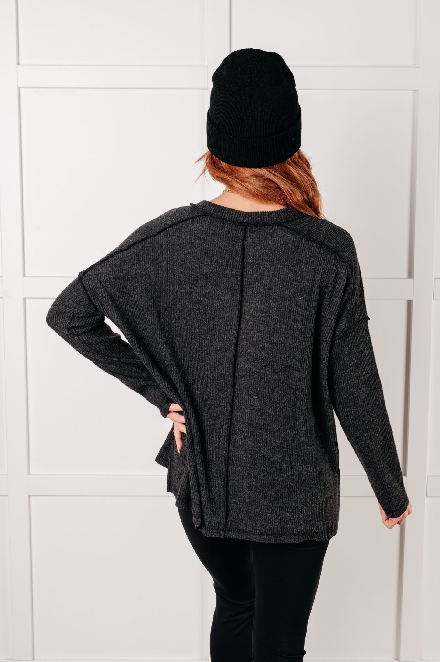 Ribbed Hacci Sweater in Black