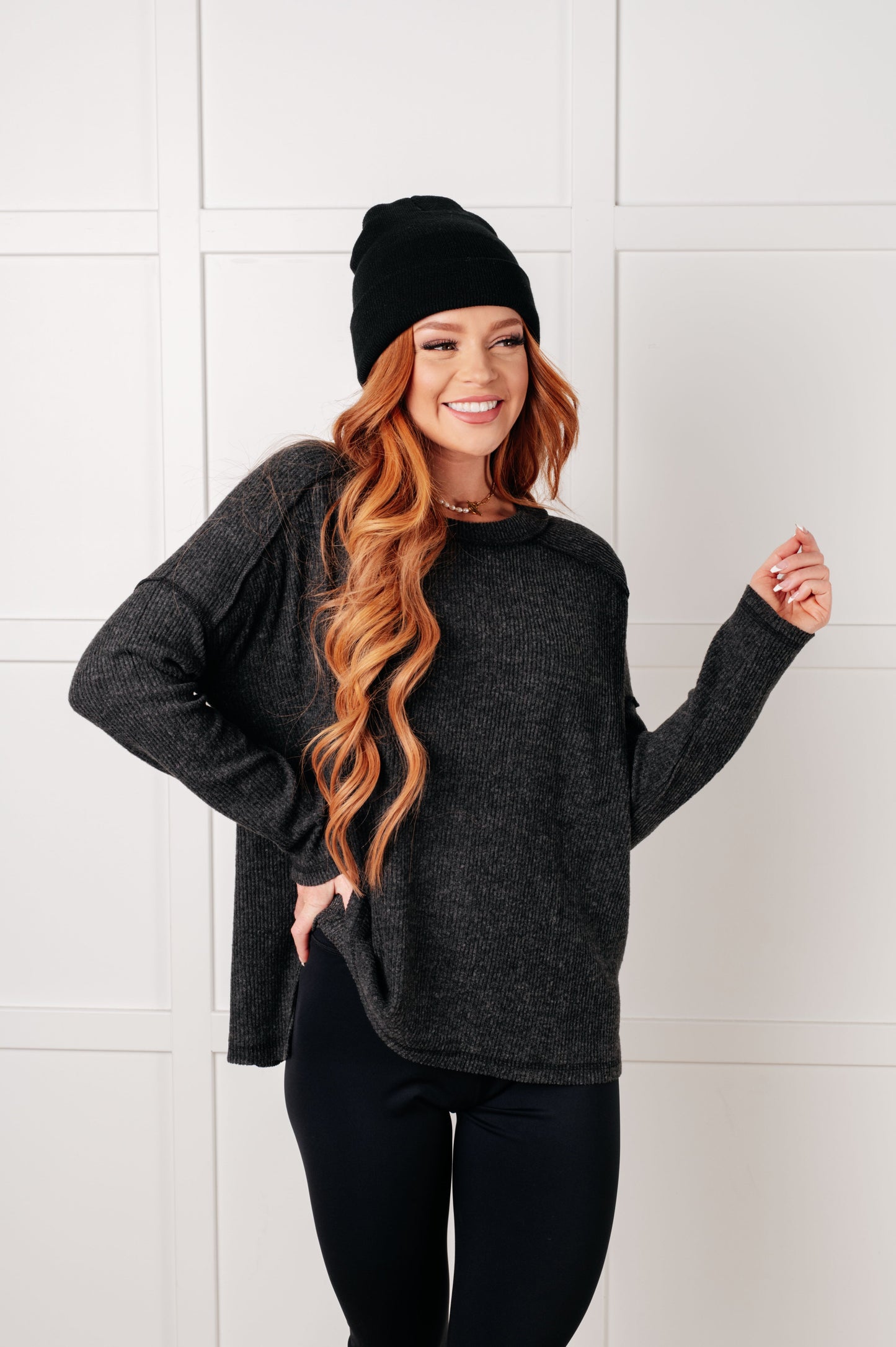 Ribbed Hacci Sweater in Black