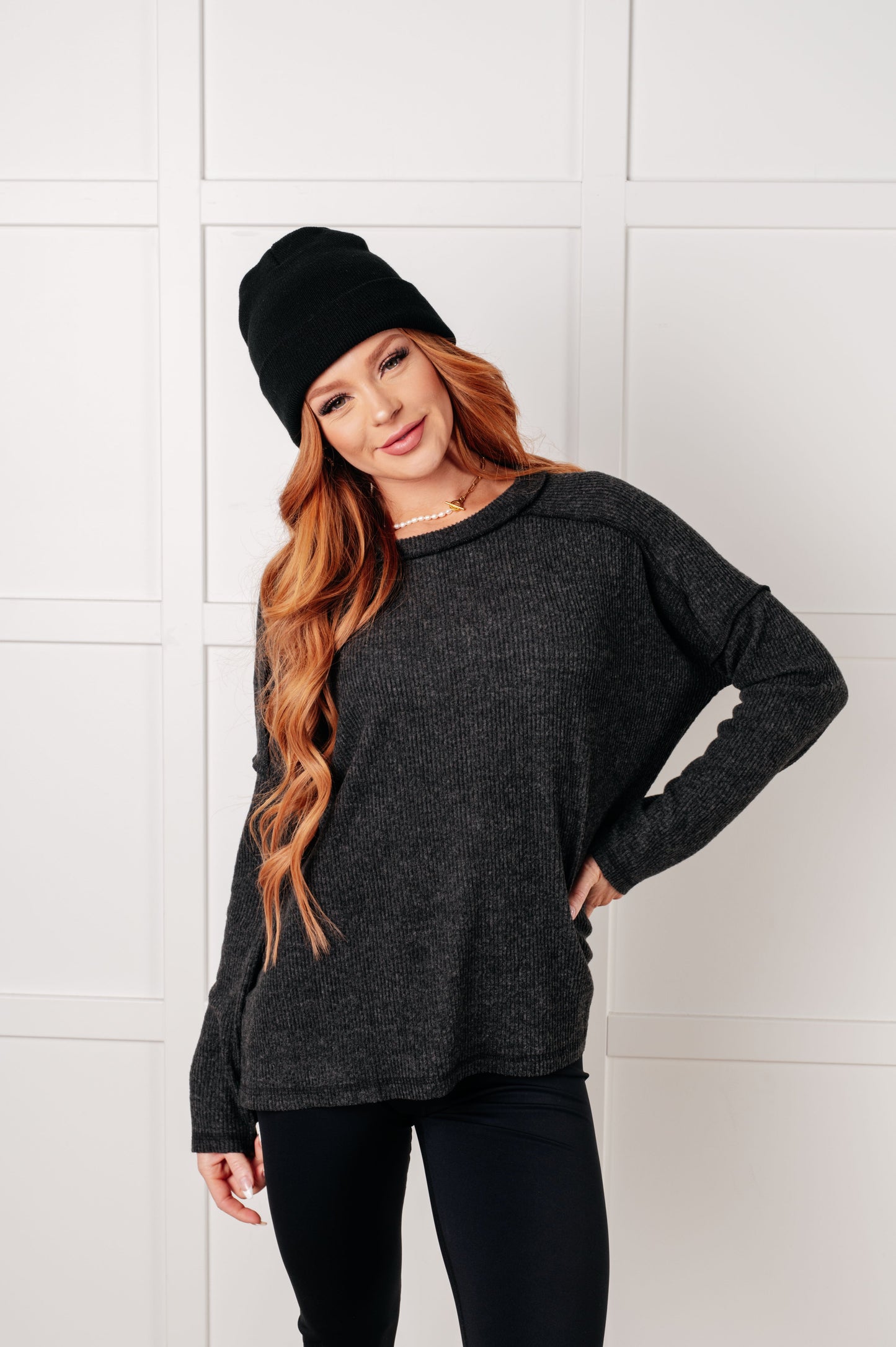 Ribbed Hacci Sweater in Black