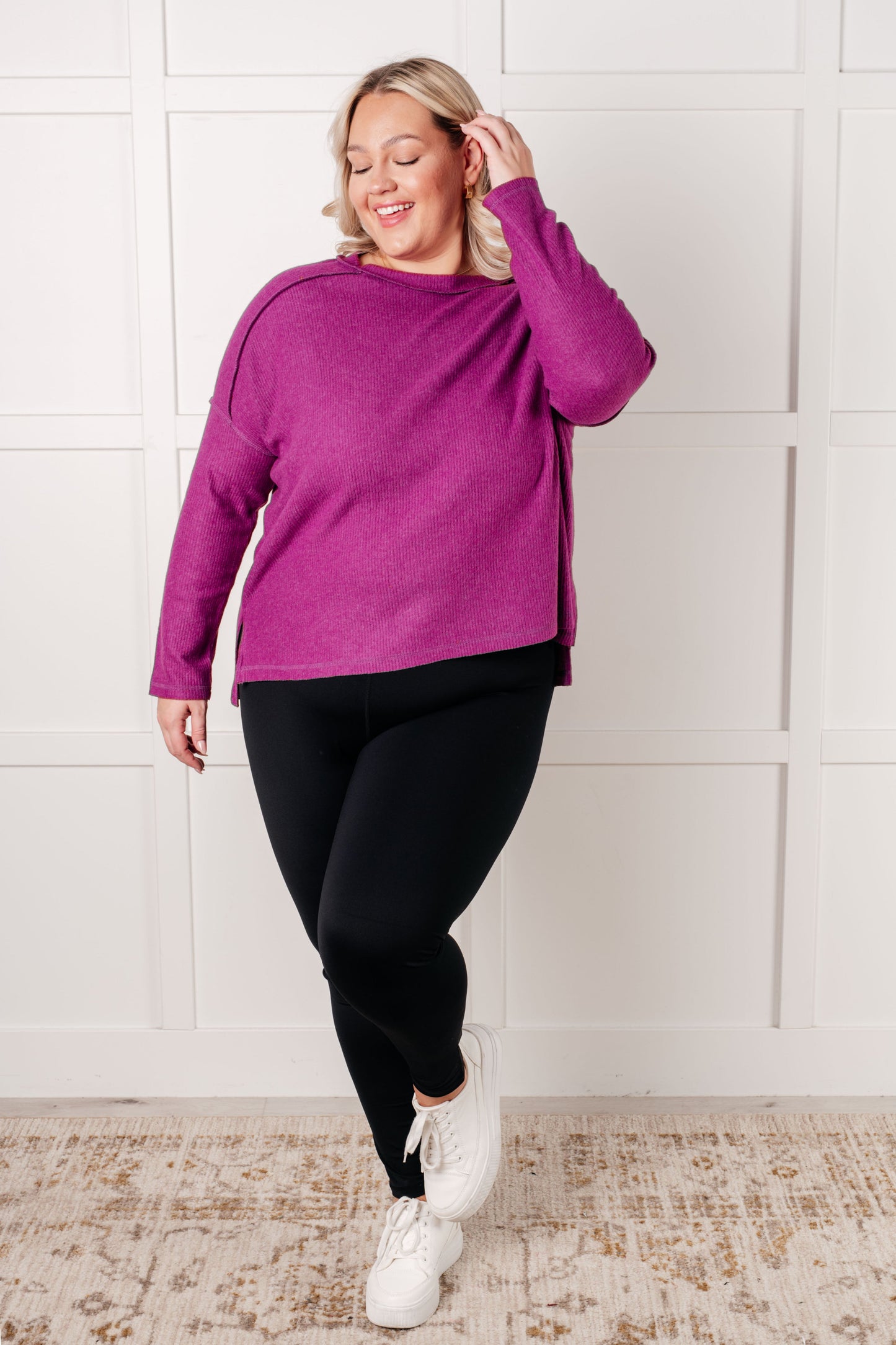 Ribbed Hacci Sweater in Light Plum