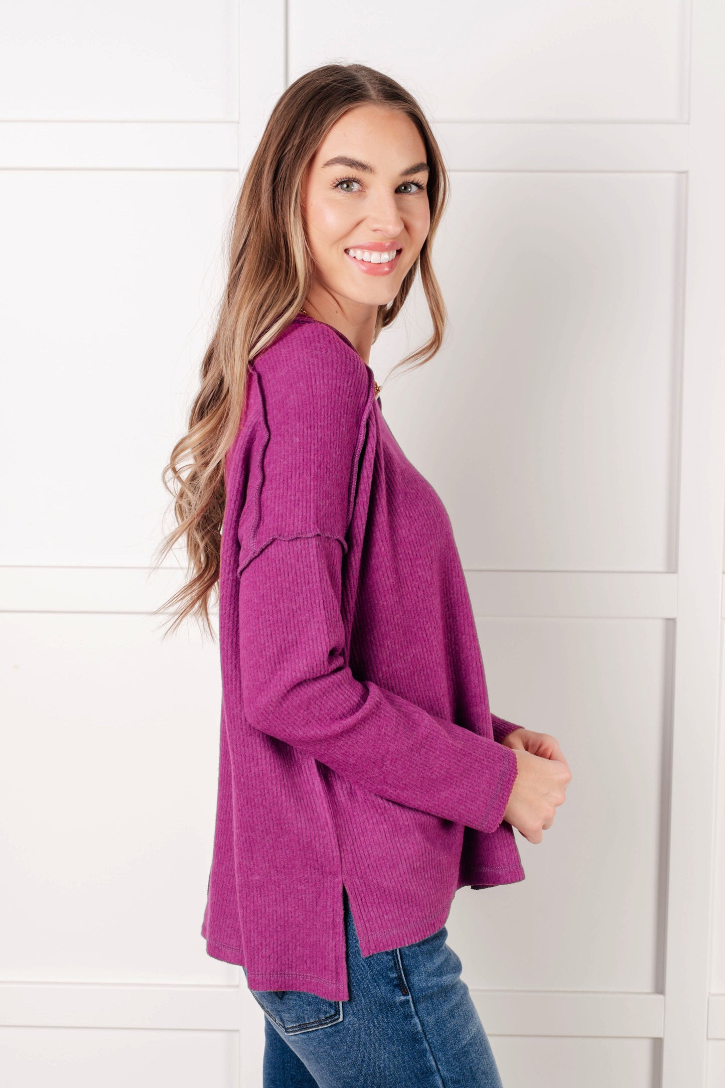 Ribbed Hacci Sweater in Light Plum