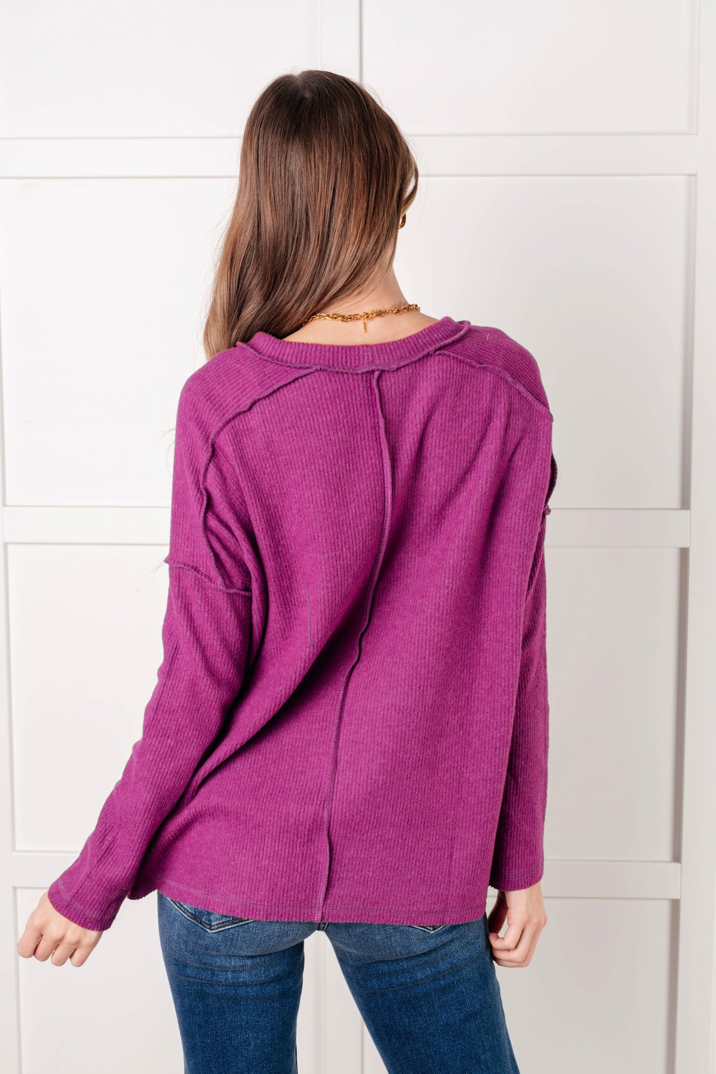 Ribbed Hacci Sweater in Light Plum