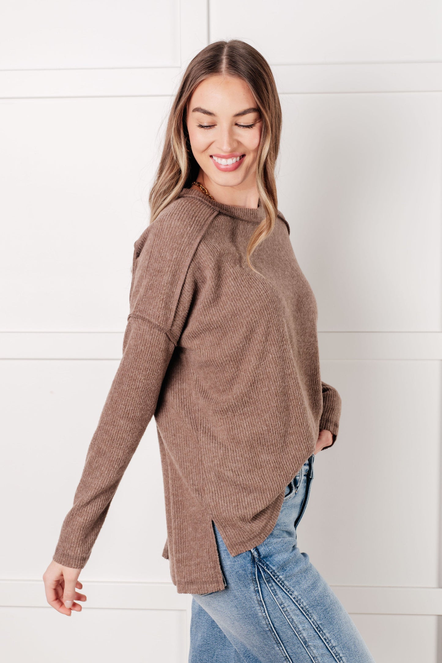 Ribbed Hacci Sweater in Mocha