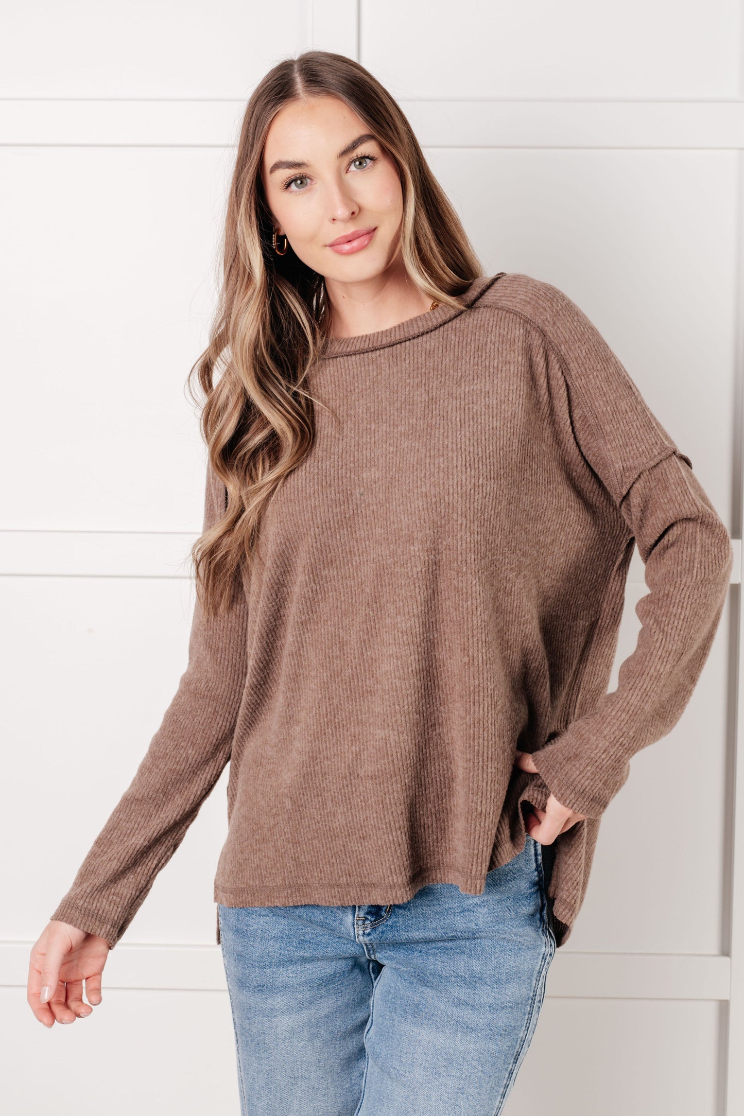 Ribbed Hacci Sweater in Mocha