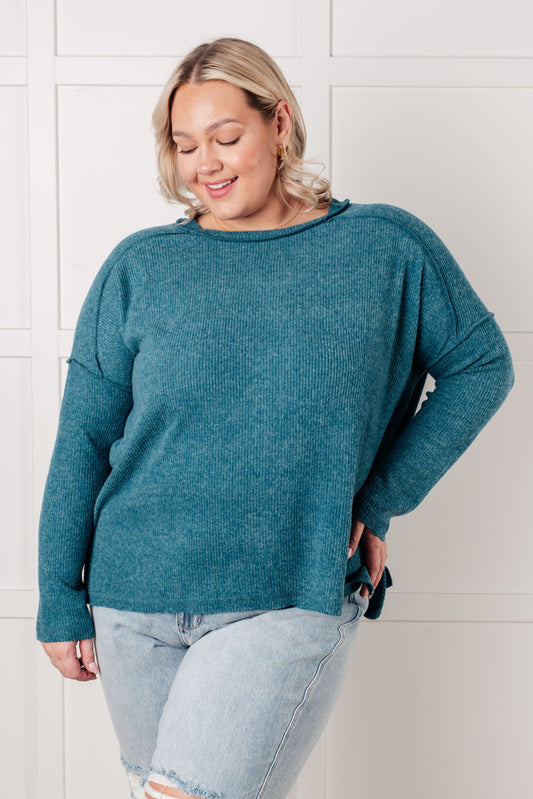 Ribbed Hacci Sweater in Teal