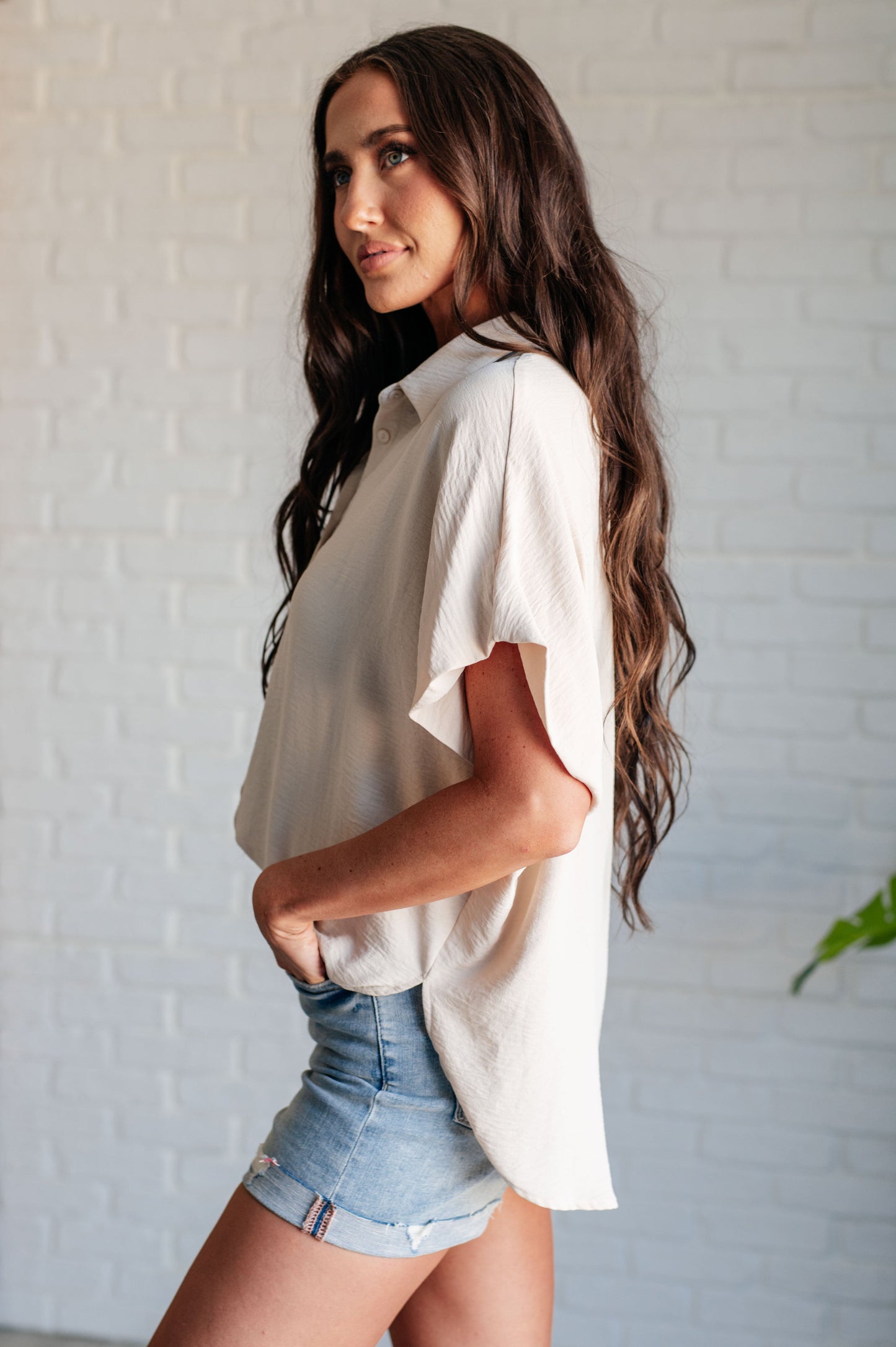 Sweet Simplicity Button Down Blouse in Oatmeal