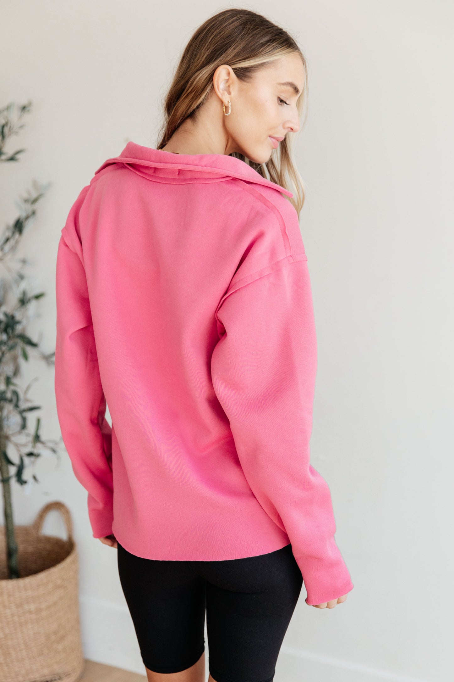 Collared Pullover in Hot Pink
