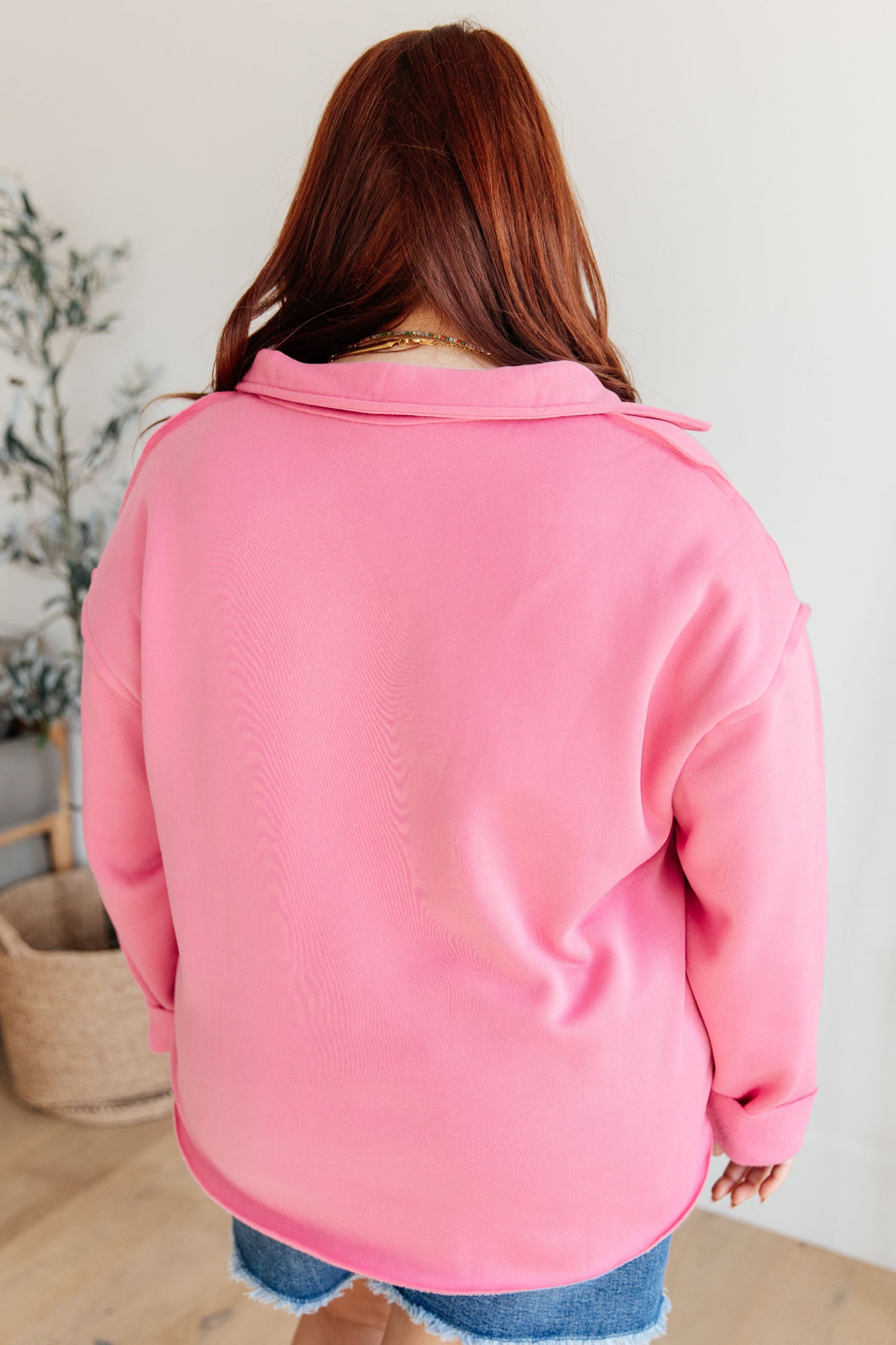 Collared Pullover in Hot Pink