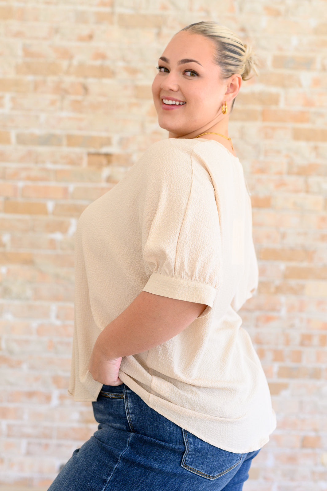 V-Neck Blouse in Taupe