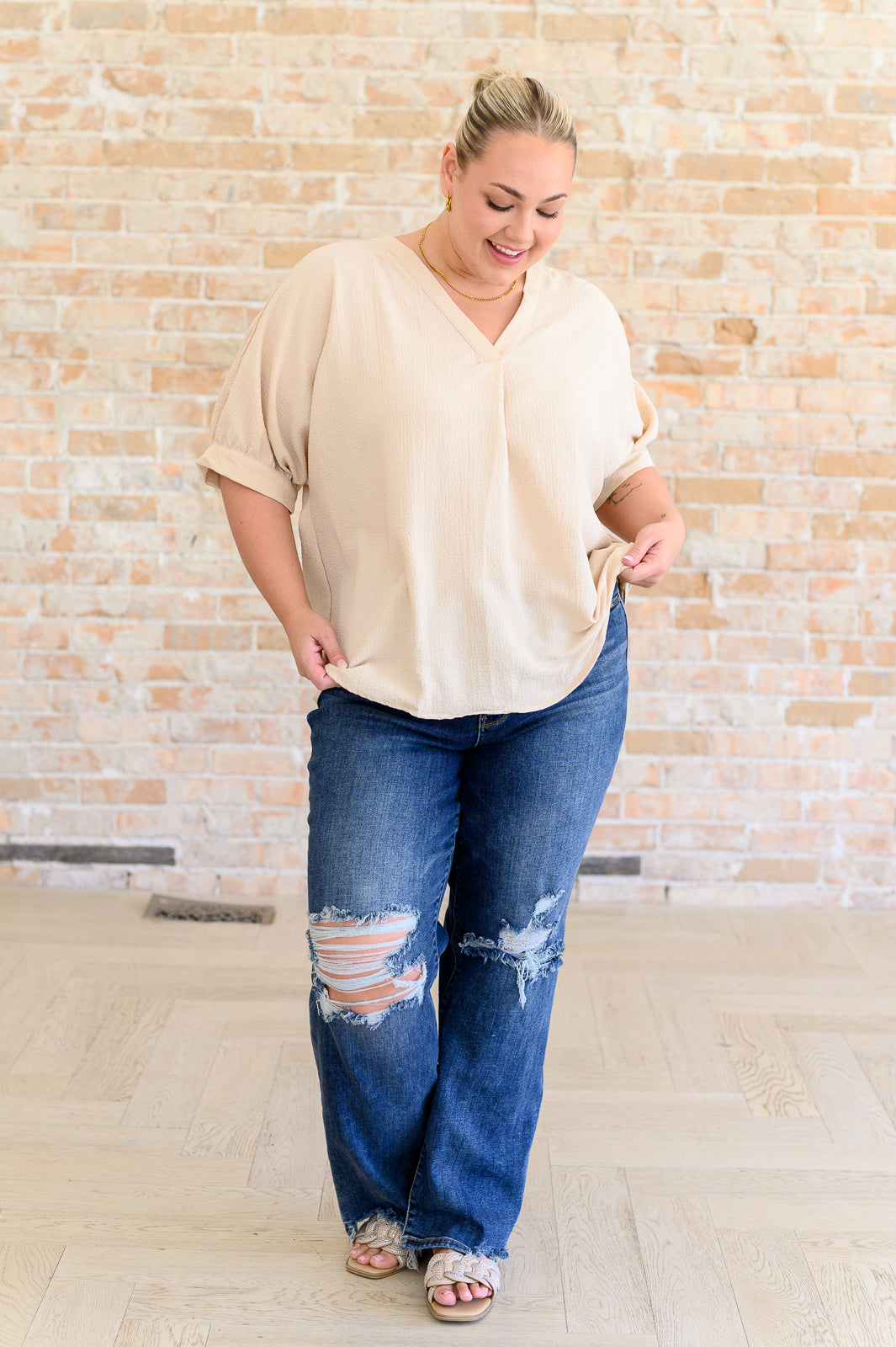 V-Neck Blouse in Taupe