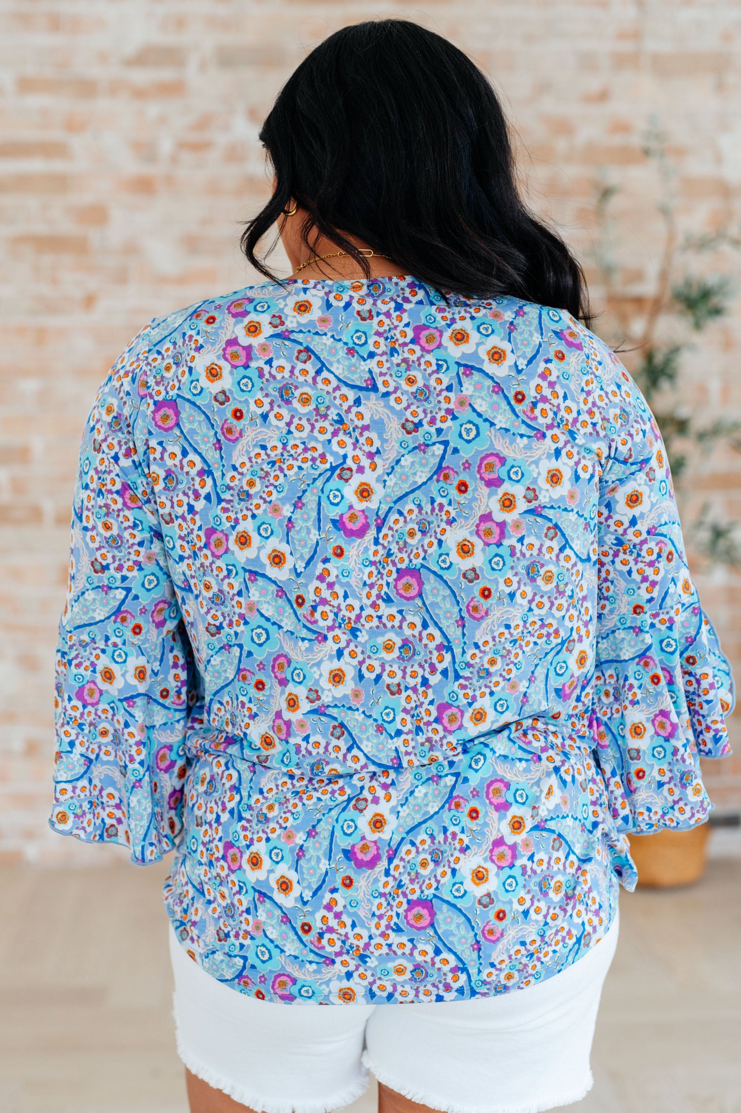 Bell Sleeve Top in Retro Ditsy Floral