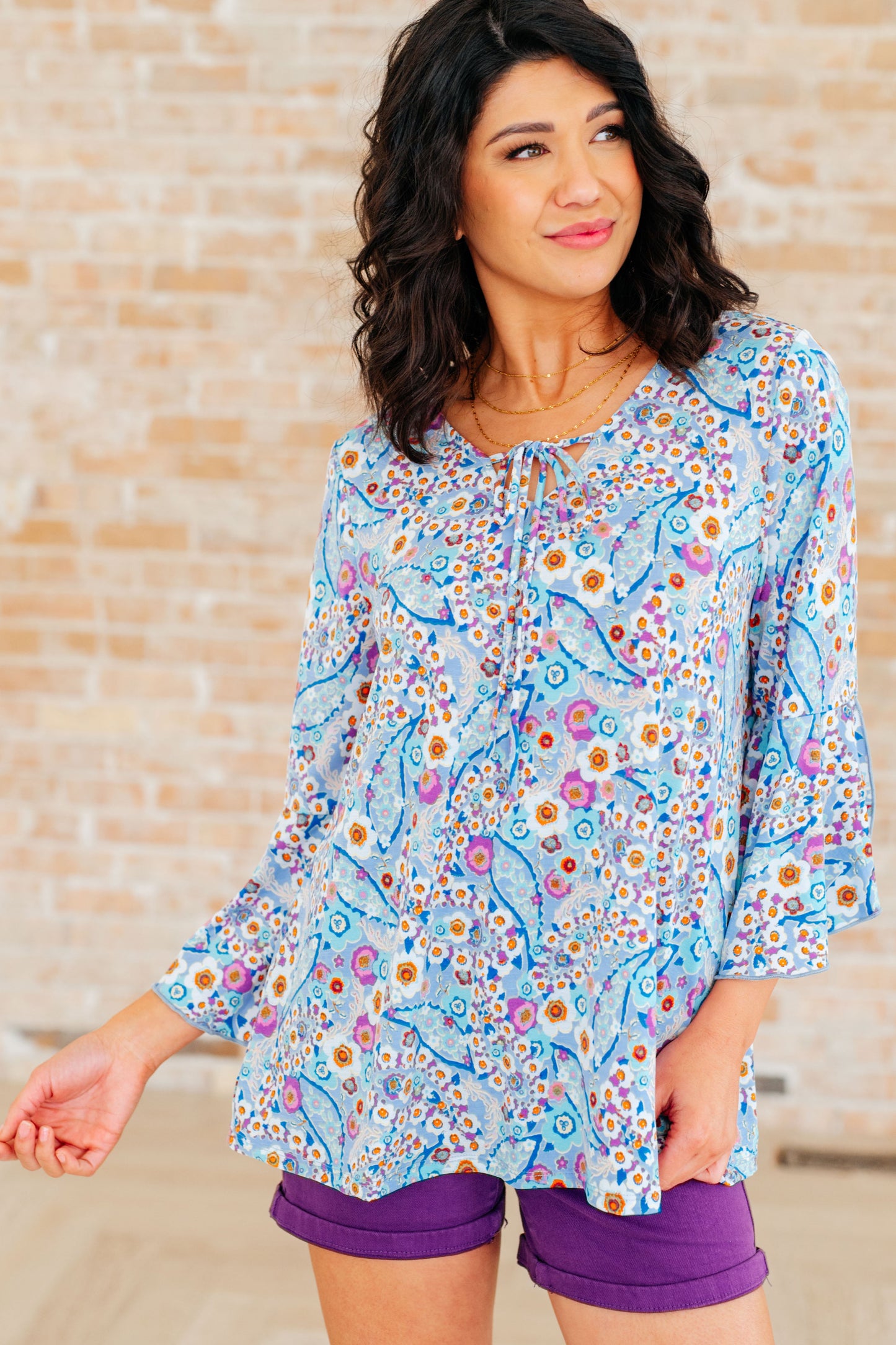 Bell Sleeve Top in Retro Ditsy Floral