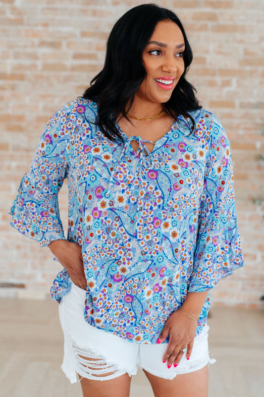 Bell Sleeve Top in Retro Ditsy Floral