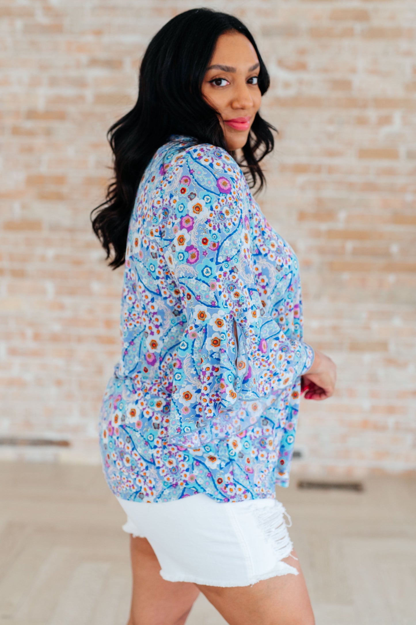 Bell Sleeve Top in Retro Ditsy Floral