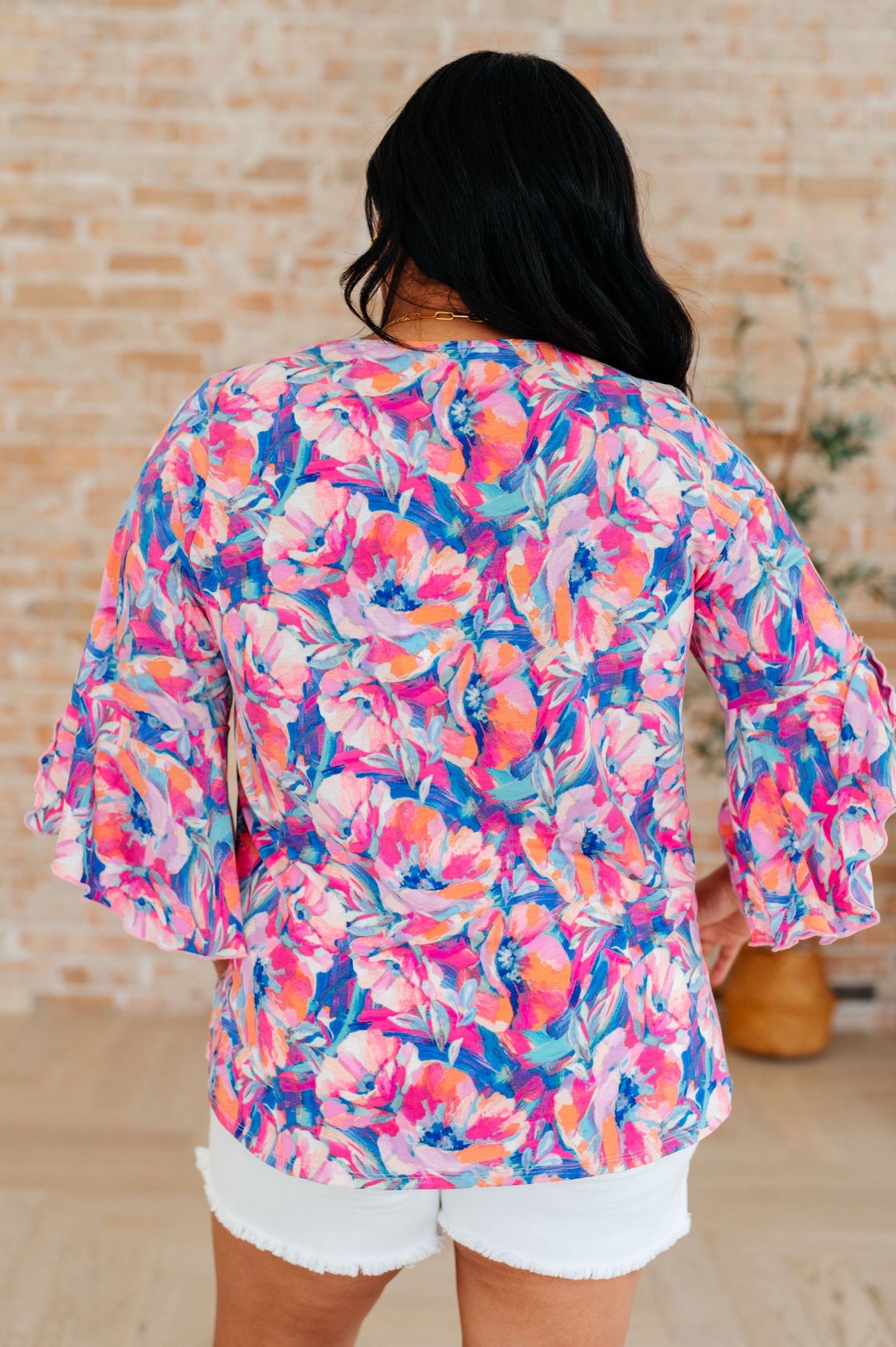 Bell Sleeve Top in Royal Brushed Floral